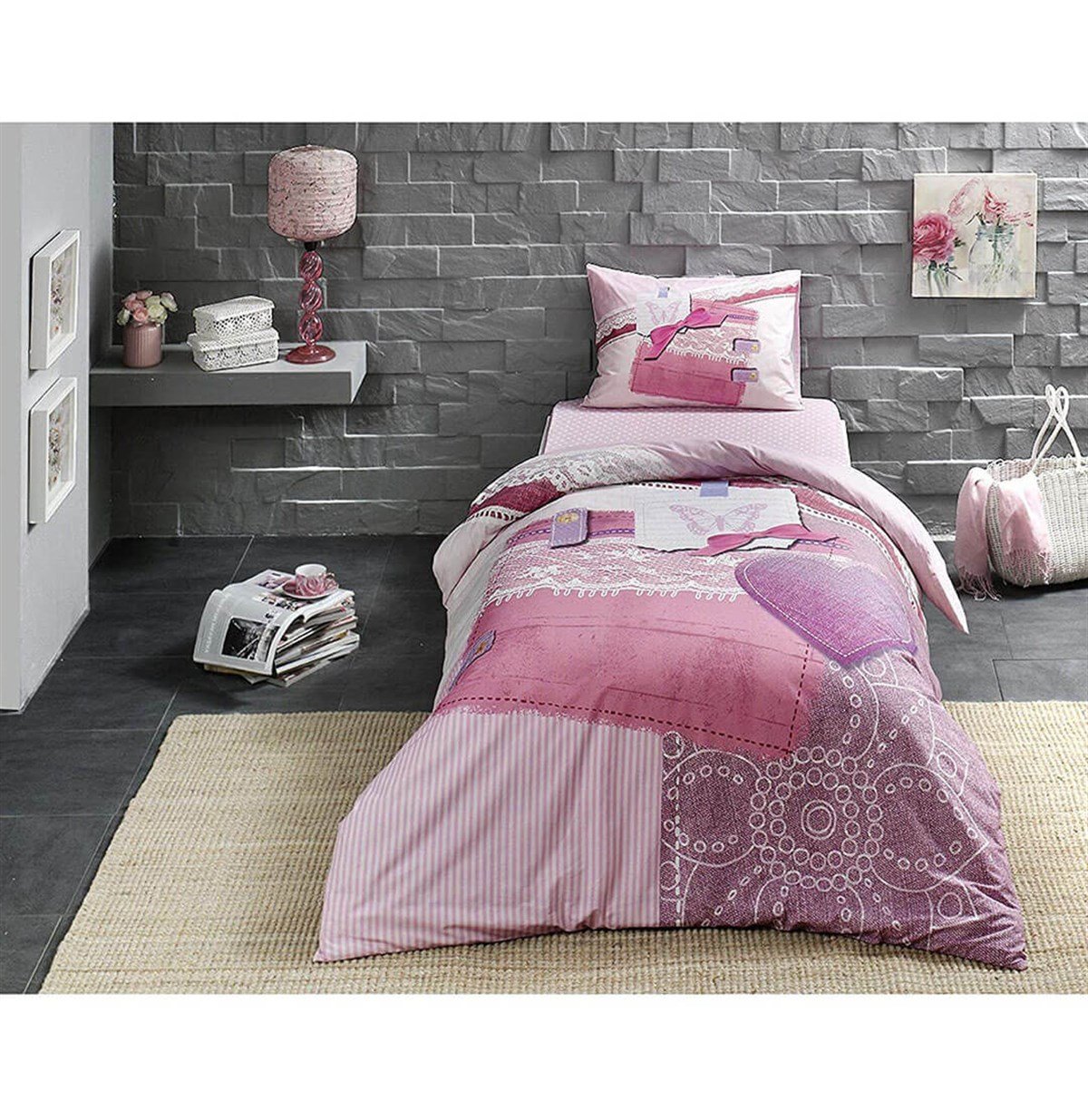 Taç Ranforce Nevresim Seti Pembe Tek KişilikTaçTek Kişilik Nevresim