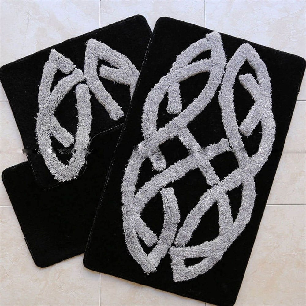 Taç Siyah Roselın  Banyo Paspas Seti 3 Lü