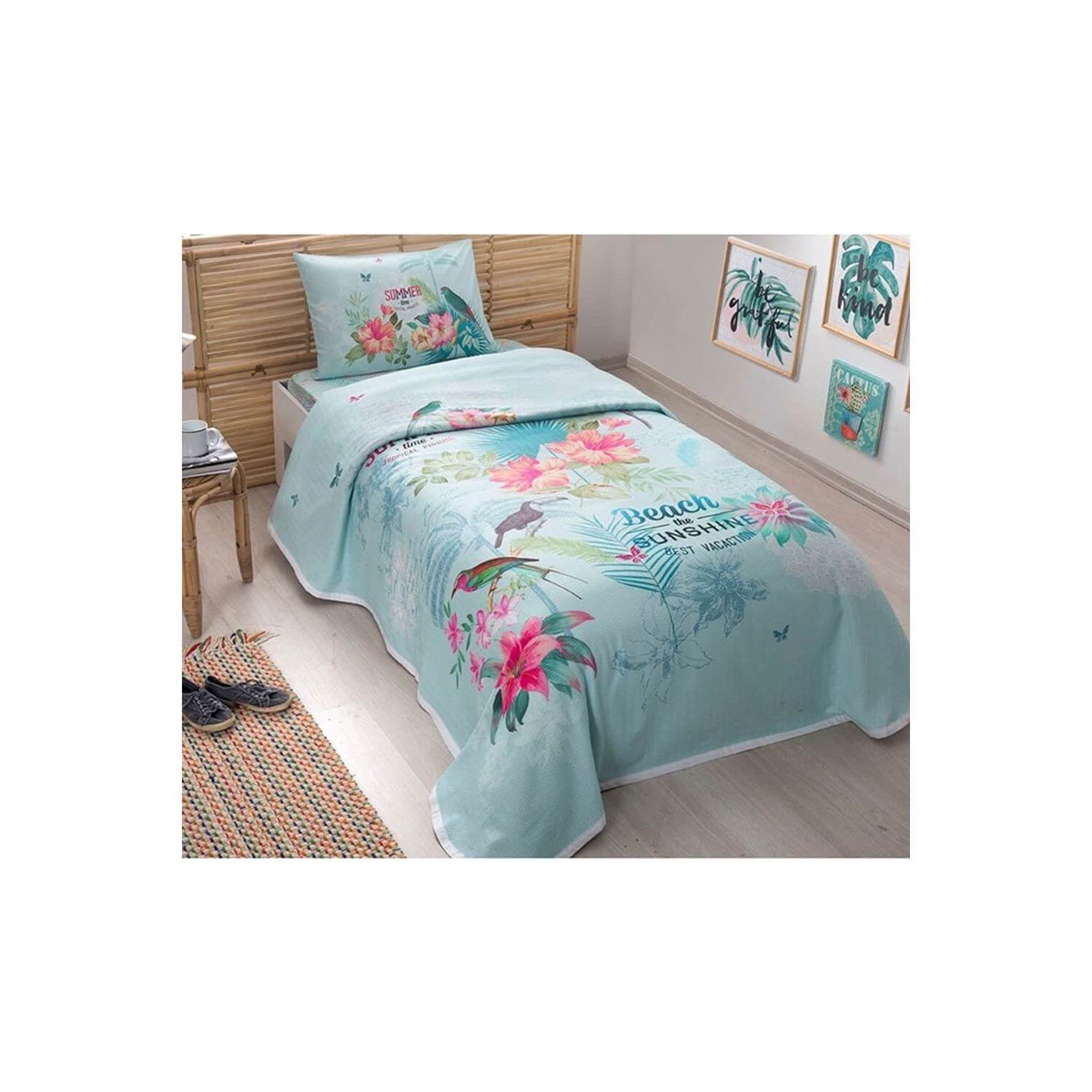 Taç Summer Turkuaz Tek Kişilik Genç Modası Pike Takımı 60202999TaçTek Kişilik Pike Takımı