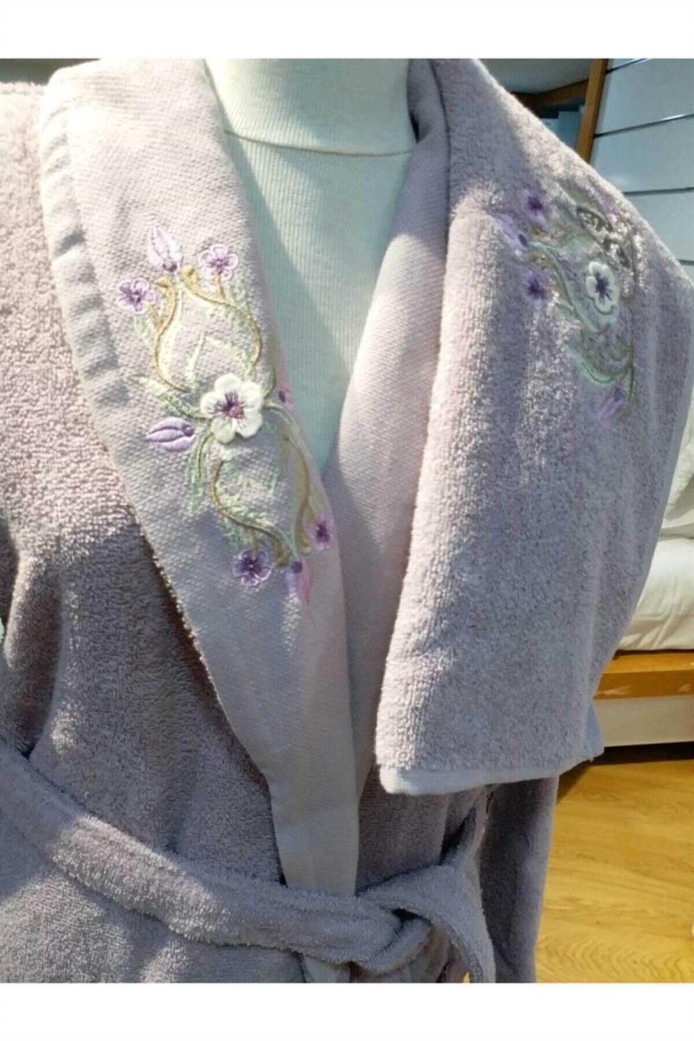 Zebra Casa Gri Mürdüm Tulıp 3d Nakışlı 6 Parça Pamuk Bornoz Takımı