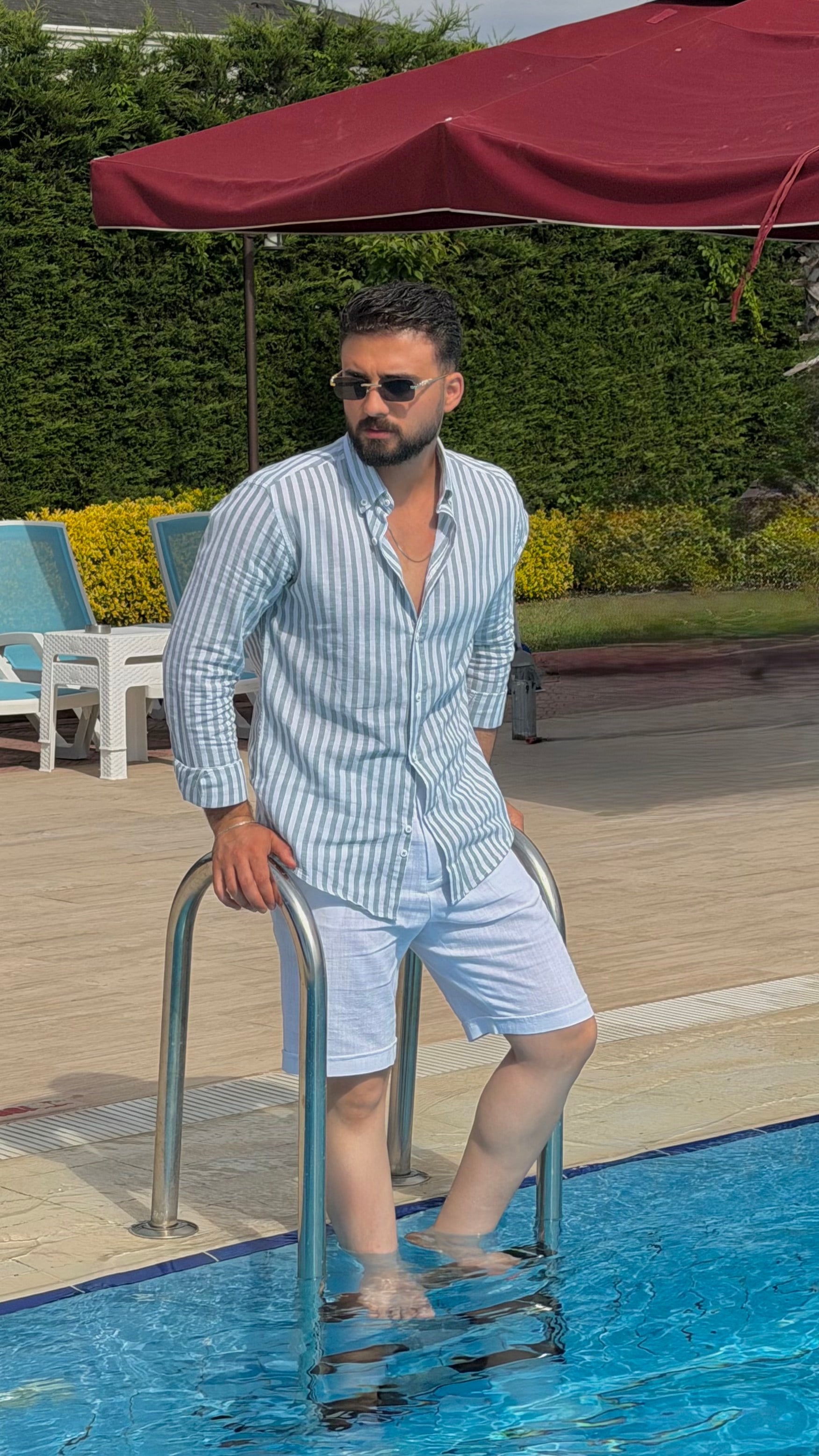 Düz Süper Slim Fit Kemerli Erkek Keten Şort Beyaz ürünü KUMAŞ PANTOLON kategorisinde sizleri bekliyor.