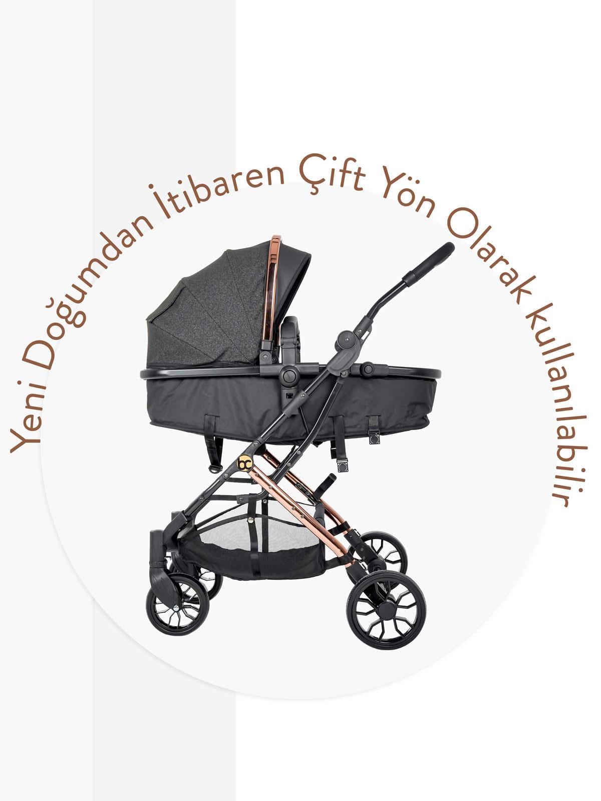 Venedik Oto Koltuklu Travel Sistem Bebek Arabası Gold Siyah