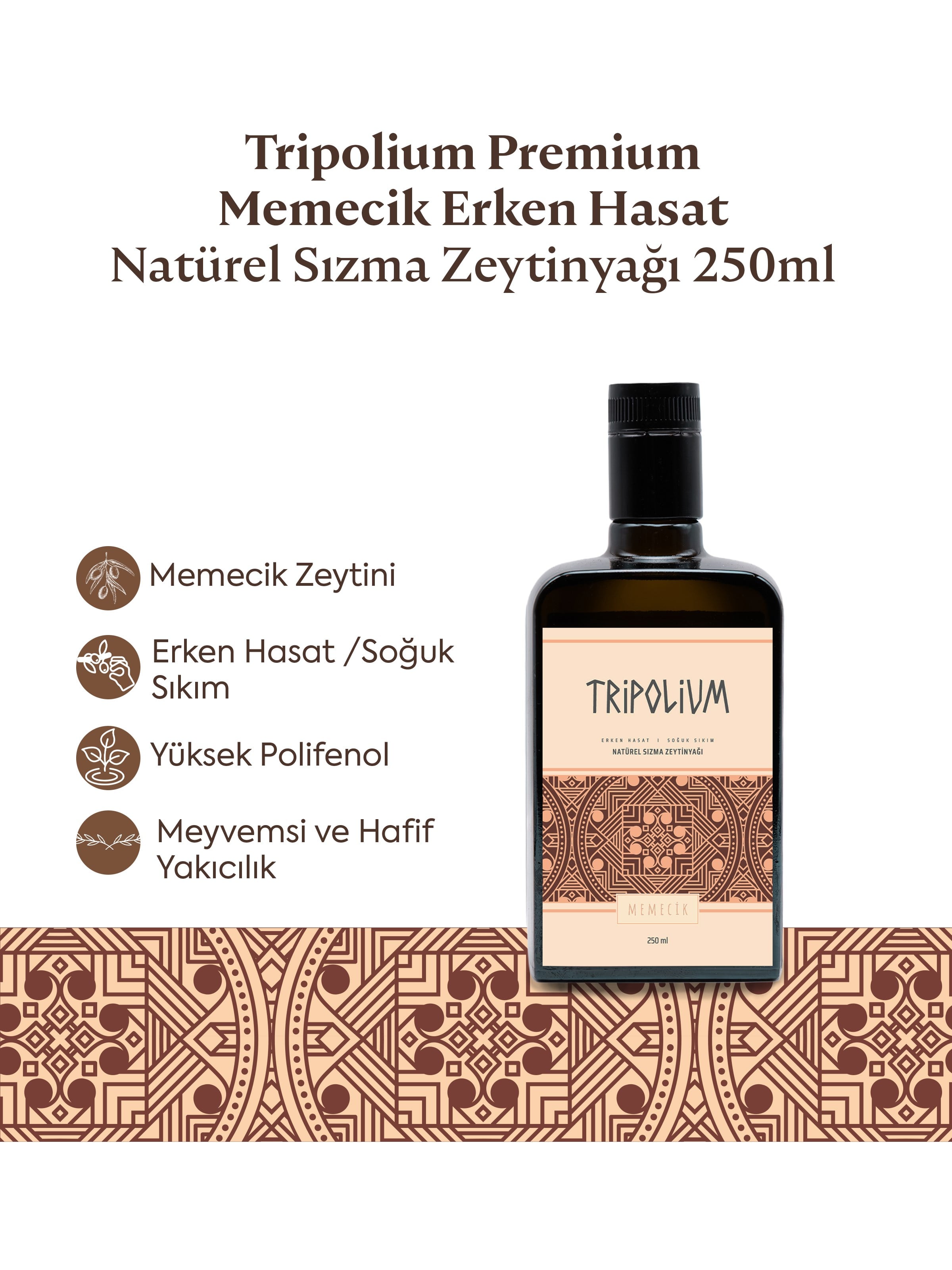 Tripolium Premium Memecik Erken Hasat Natürel Sızma Zeytinyağı – 250 ml zeytinyağı, çicek balı, bal