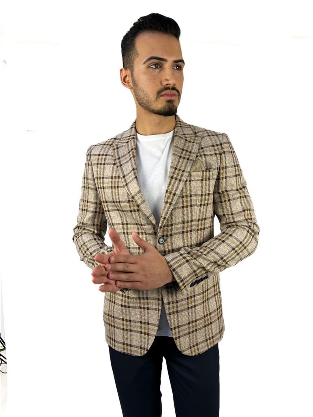 Bej Ekose Blazer Tek Ceket Sivri Yaka Regular Fit | AgustiniCEKETAGUSTİNİCk1611AGUSTİNİBej Ekose Blazer Tek Ceket Sivri Yaka Regular Fit | Agustini