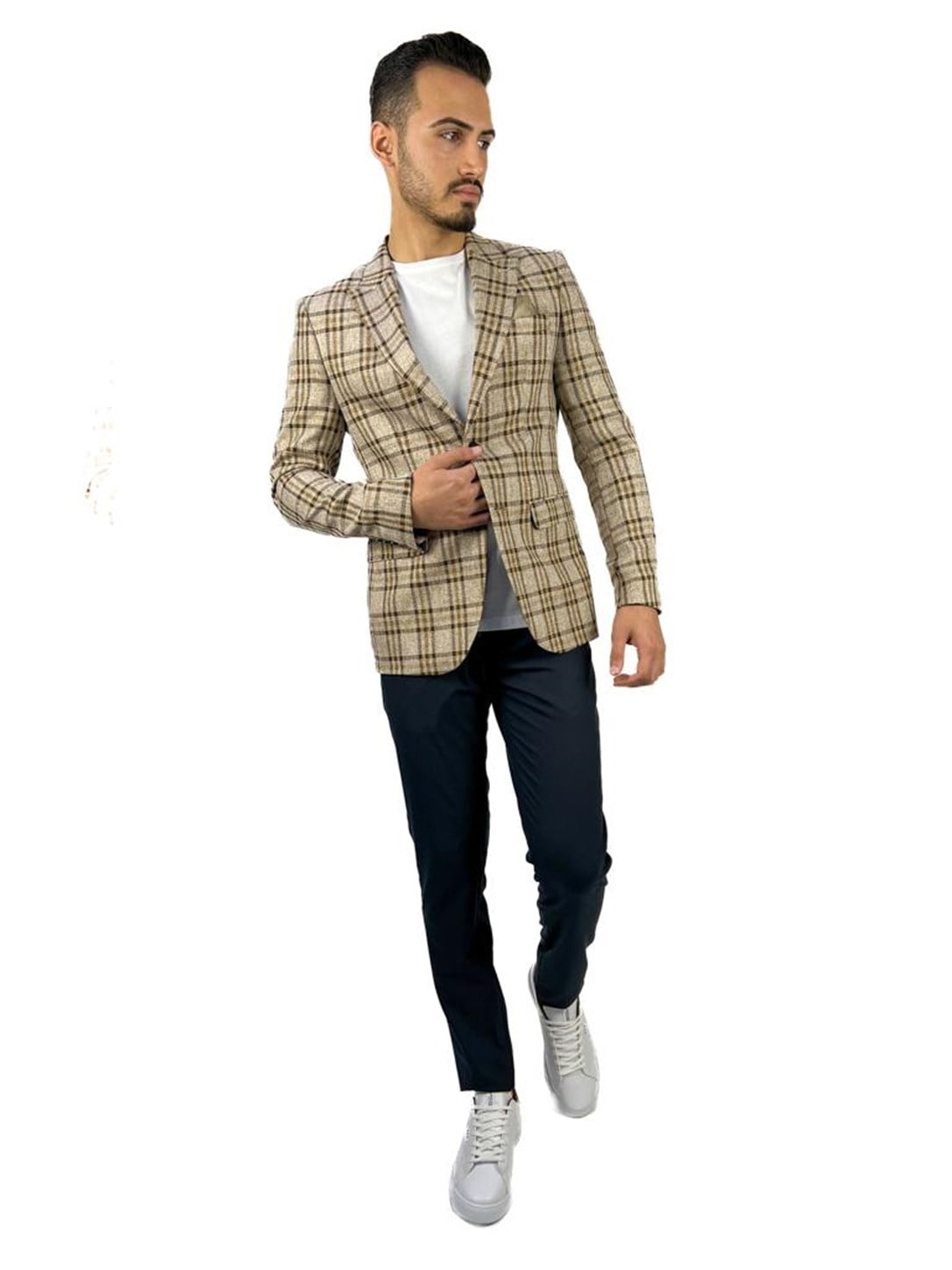 Bej Ekose Blazer Tek Ceket Sivri Yaka Regular Fit | AgustiniCEKETAGUSTİNİCk1611AGUSTİNİBej Ekose Blazer Tek Ceket Sivri Yaka Regular Fit | Agustini