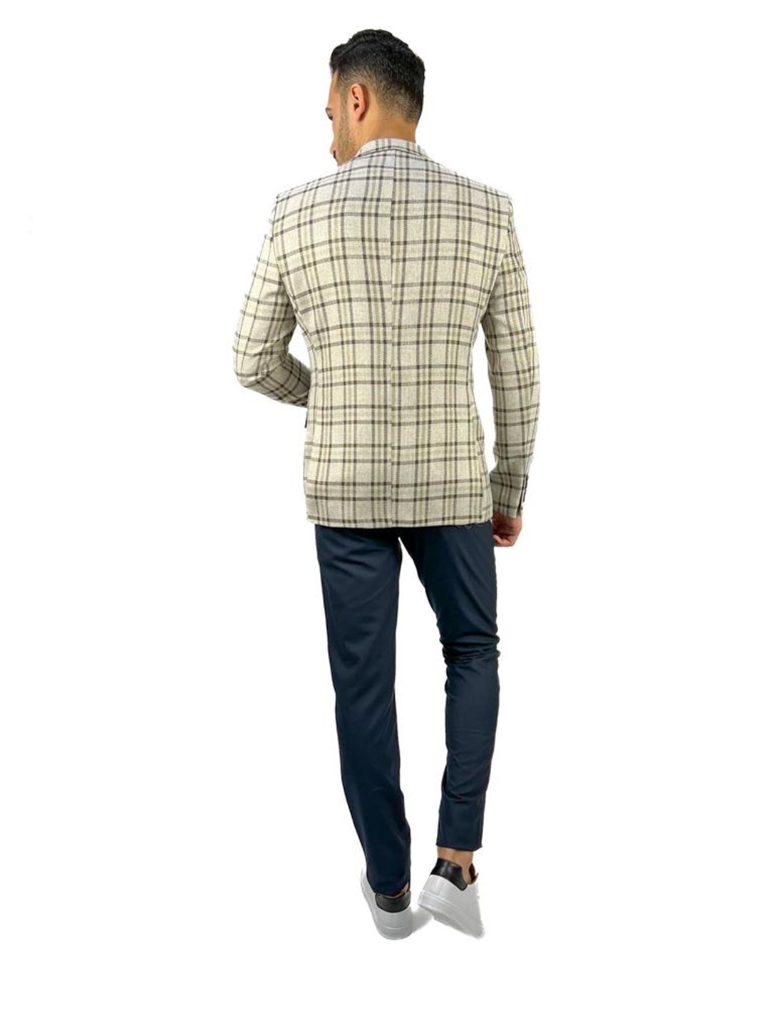 Ekru Renk Ekose Blazer Tek Ceket Sivri Yaka Regular Fit | AgustiniCEKETAGUSTİNİCk1612AGUSTİNİEkru Renk Ekose Blazer Tek Ceket Sivri Yaka Regular Fit | Agustini