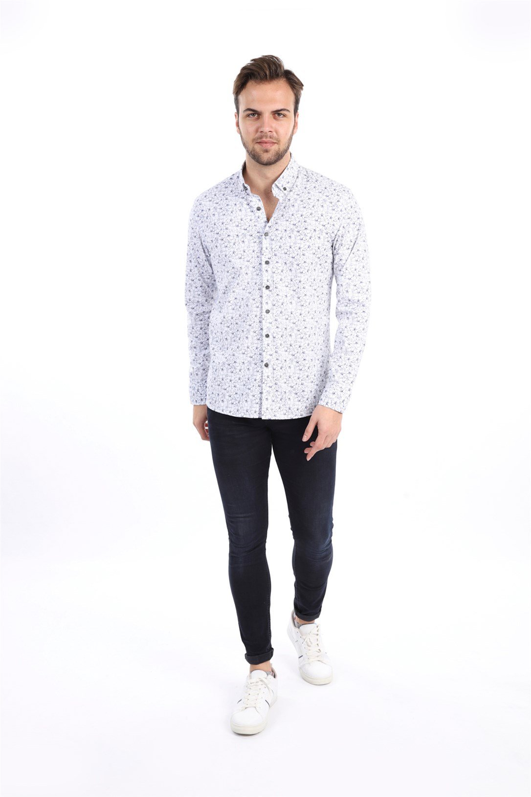 Erkek Beyaz Yaprak Desen Slim Fit Gömlek | AgustiniGÖMLEKAGUSTİNİGmk5050AGUSTİNİErkek Beyaz Yaprak Desen Slim Fit Gömlek | Agustini