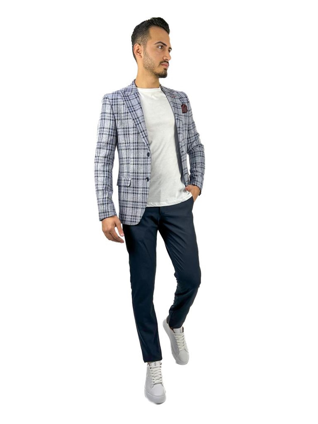Lacivert Ekose Blazer Tek Ceket Sivri Yaka Regular Fit | AgustiniCEKETAGUSTİNİCk1610AGUSTİNİLacivert Ekose Blazer Tek Ceket Sivri Yaka Regular Fit | Agustini