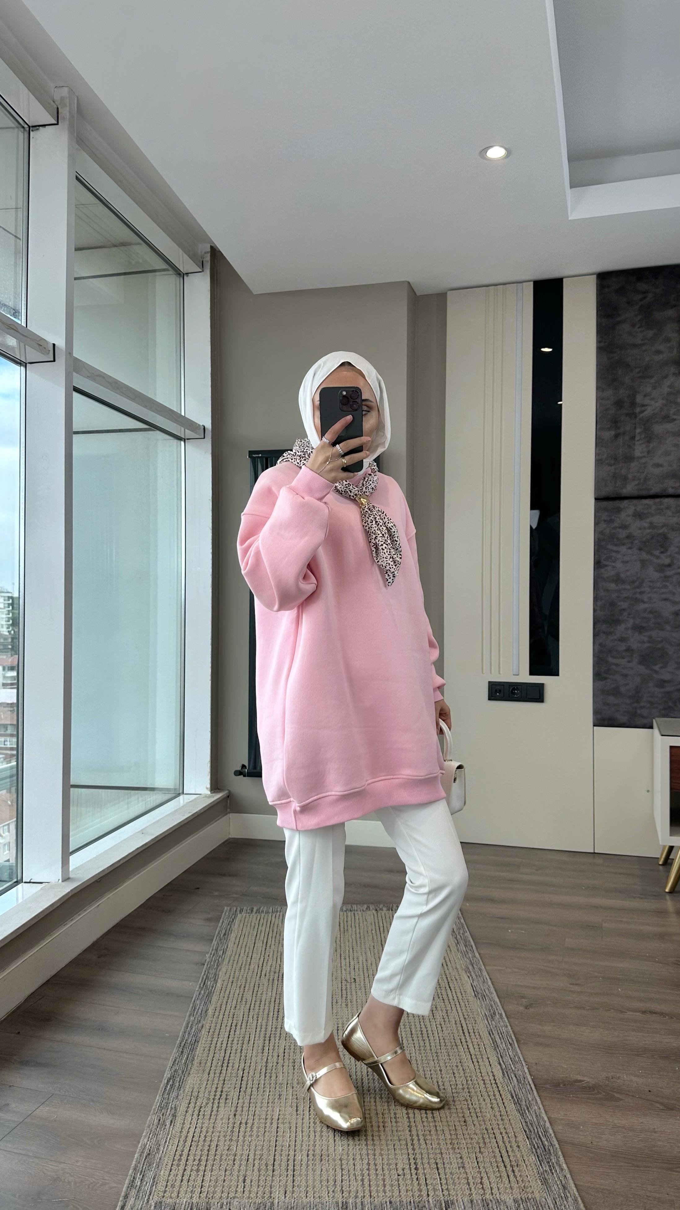 Fular Detaylı Üç iplik sweat PembeDubaiShowroomÜST GİYİM08580