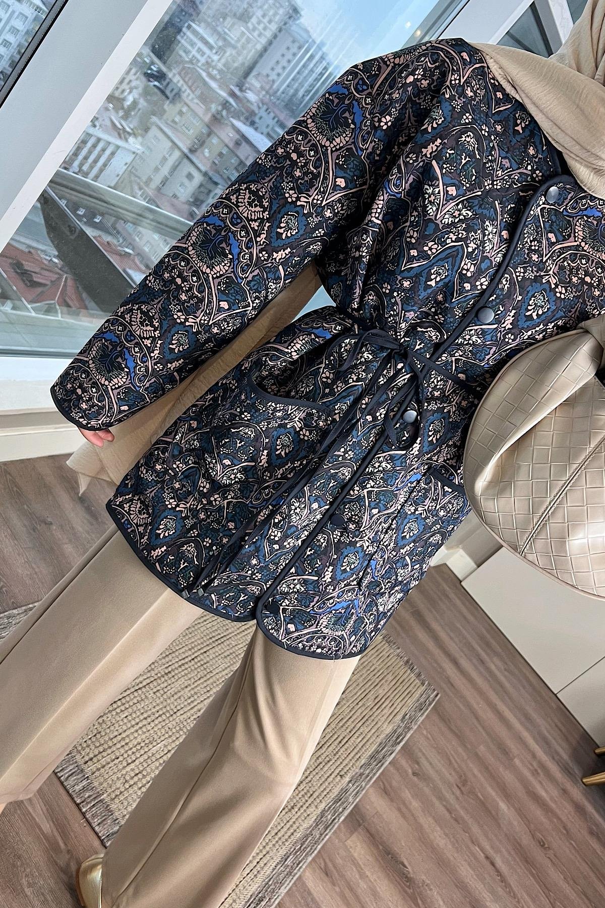 Desenli Kimono Lacivert DubaiShowroomDIŞ GİYİM01983