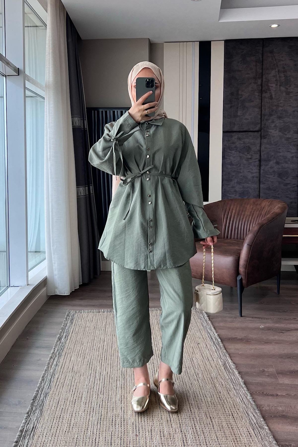 Kolu Bağlamalı Kuş Gözlü Takım YeşilDubaiShowroomTAKIM22678