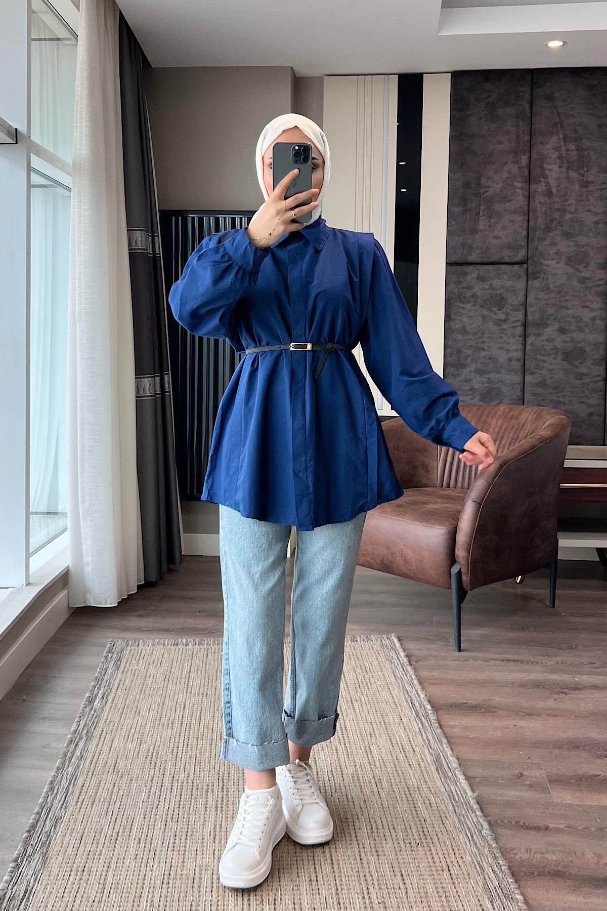 Kemerli Basıc Gömlek LacivertDubaiShowroomÜST GİYİM22679
