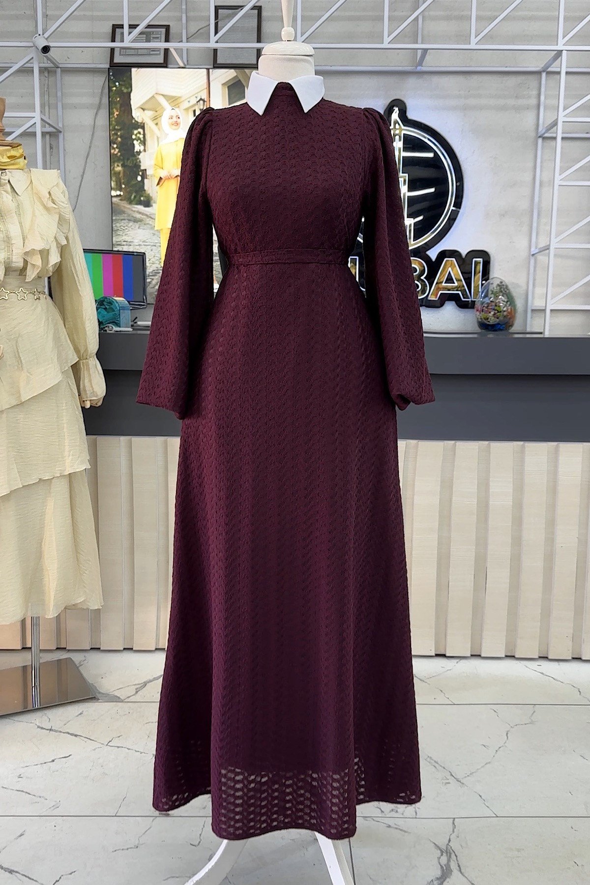 Dantel Elbise BordoDubaiShowroomELBİSELER01196