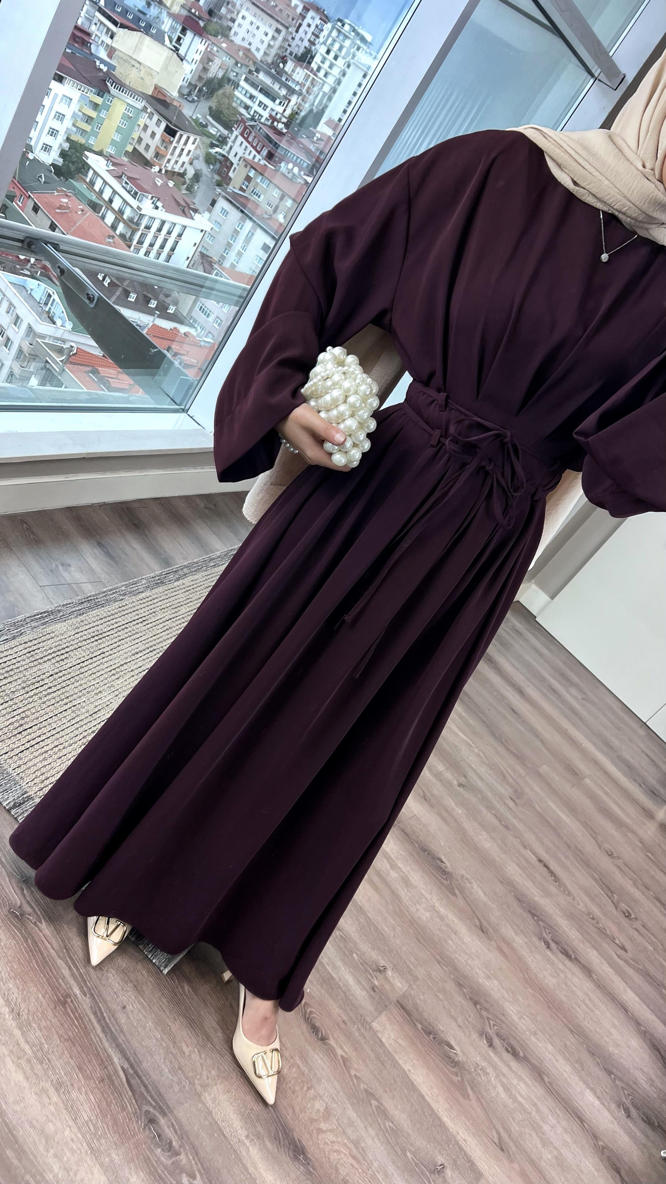 Beli İpli Elbise BordoDubaiShowroomELBİSELER05005-KHVRNG