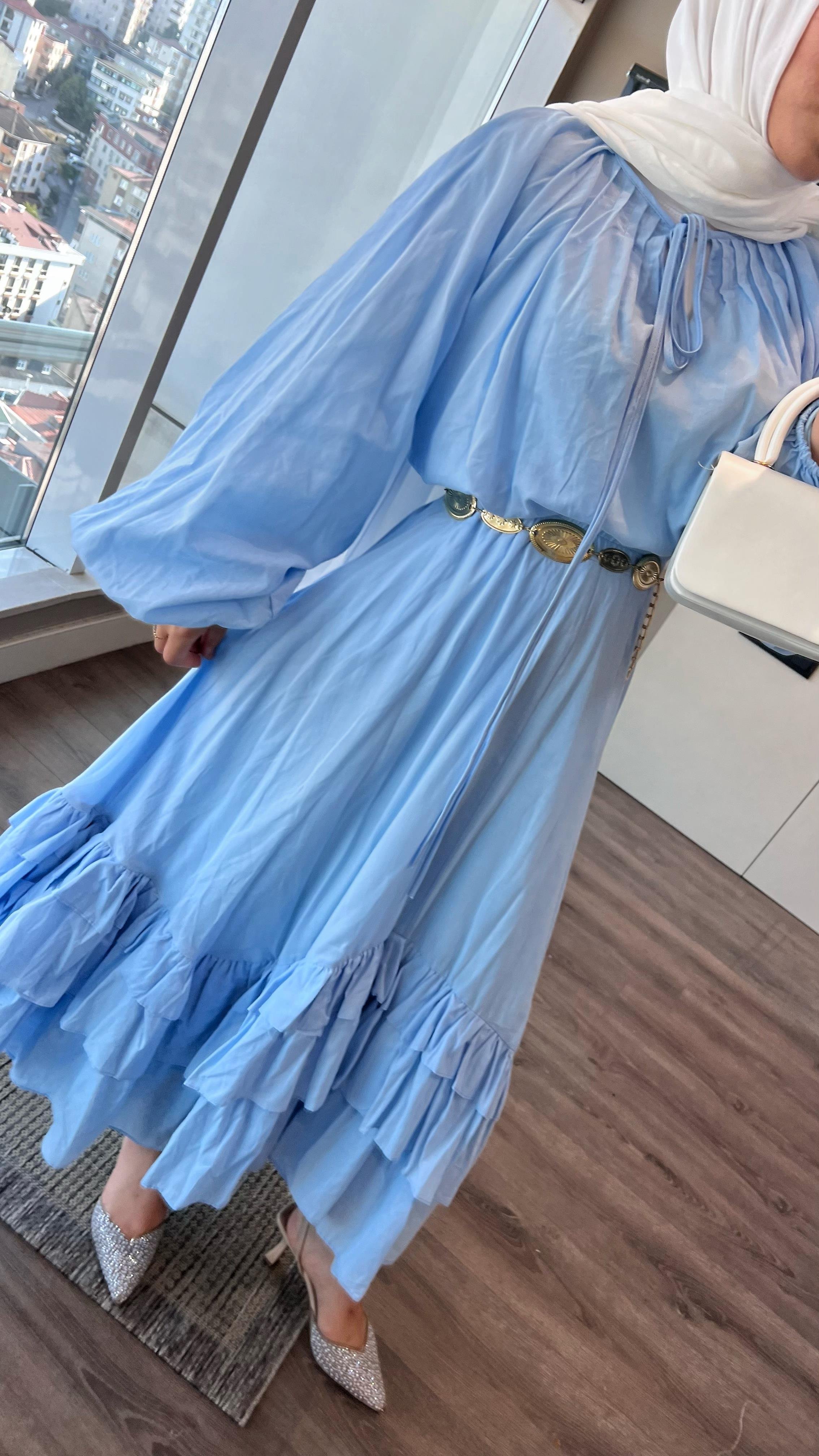 Balon Kol Fırfırlı İkili Takım Mavi DubaiShowroomTAKIM002329-MV