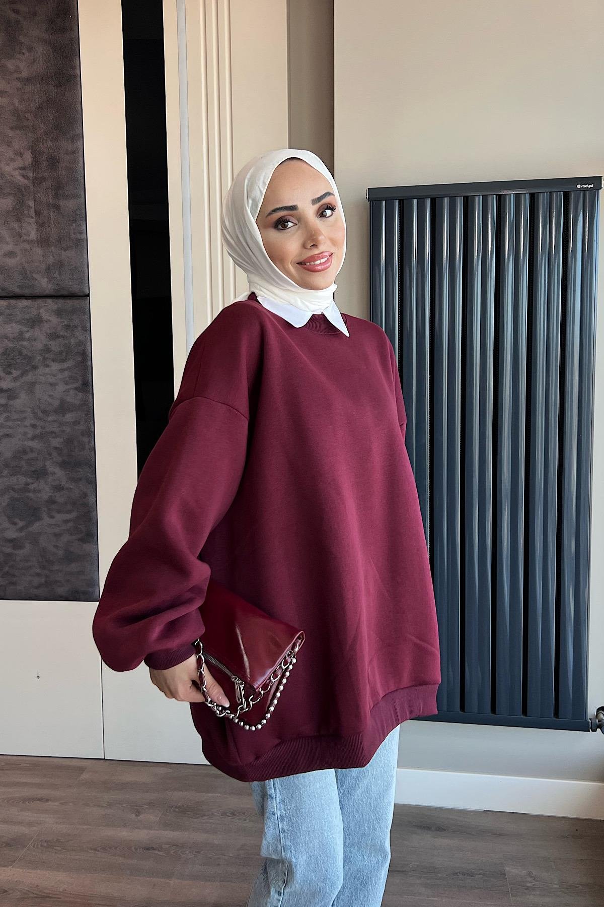 Üç İplik Kumaş Sweat  BordoDubaiShowroomSWEAT30890BRDO