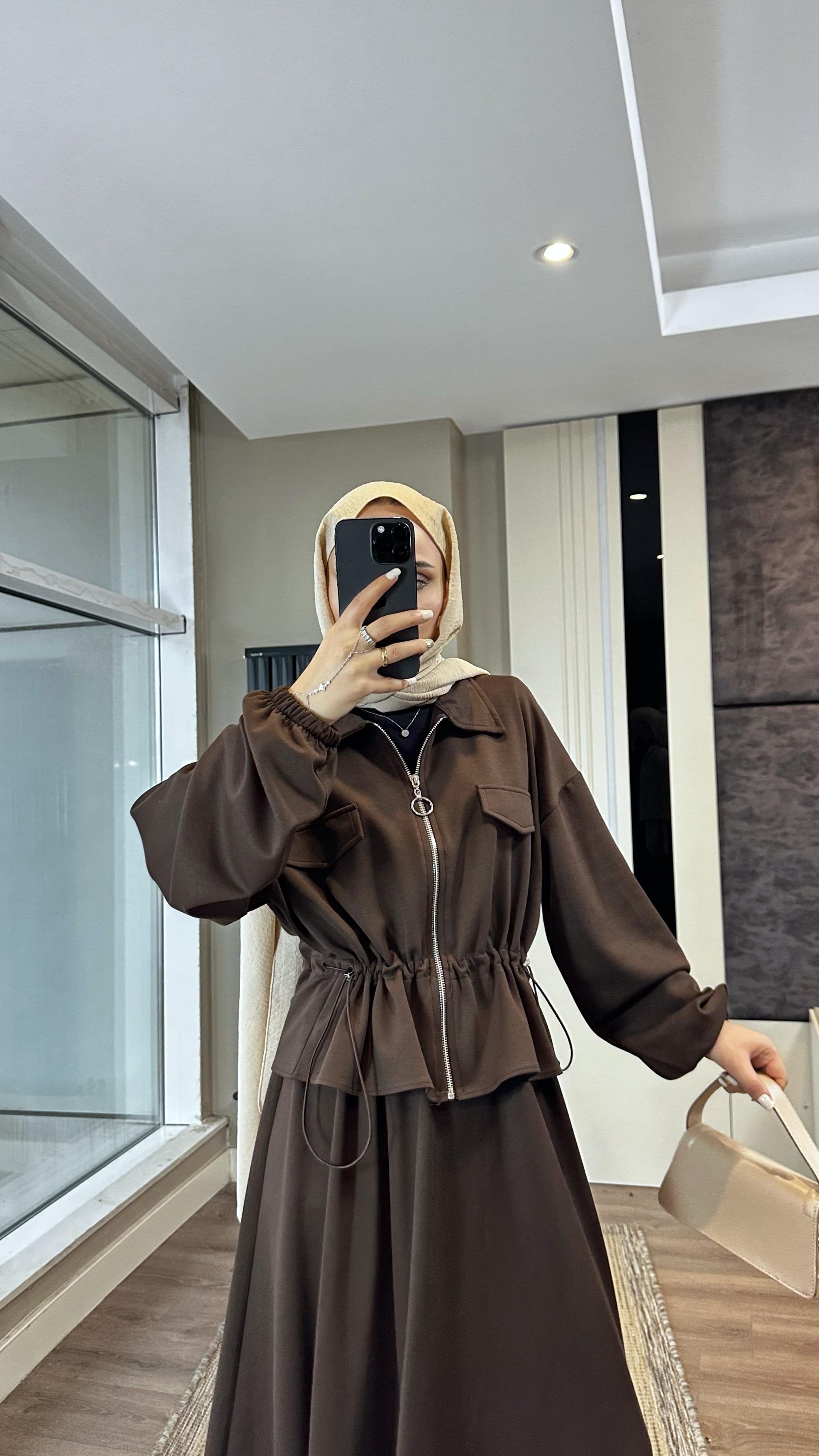 Fermuarlı Süs cep Oysho Takım Kahverengi DubaiShowroomTAKIM010223