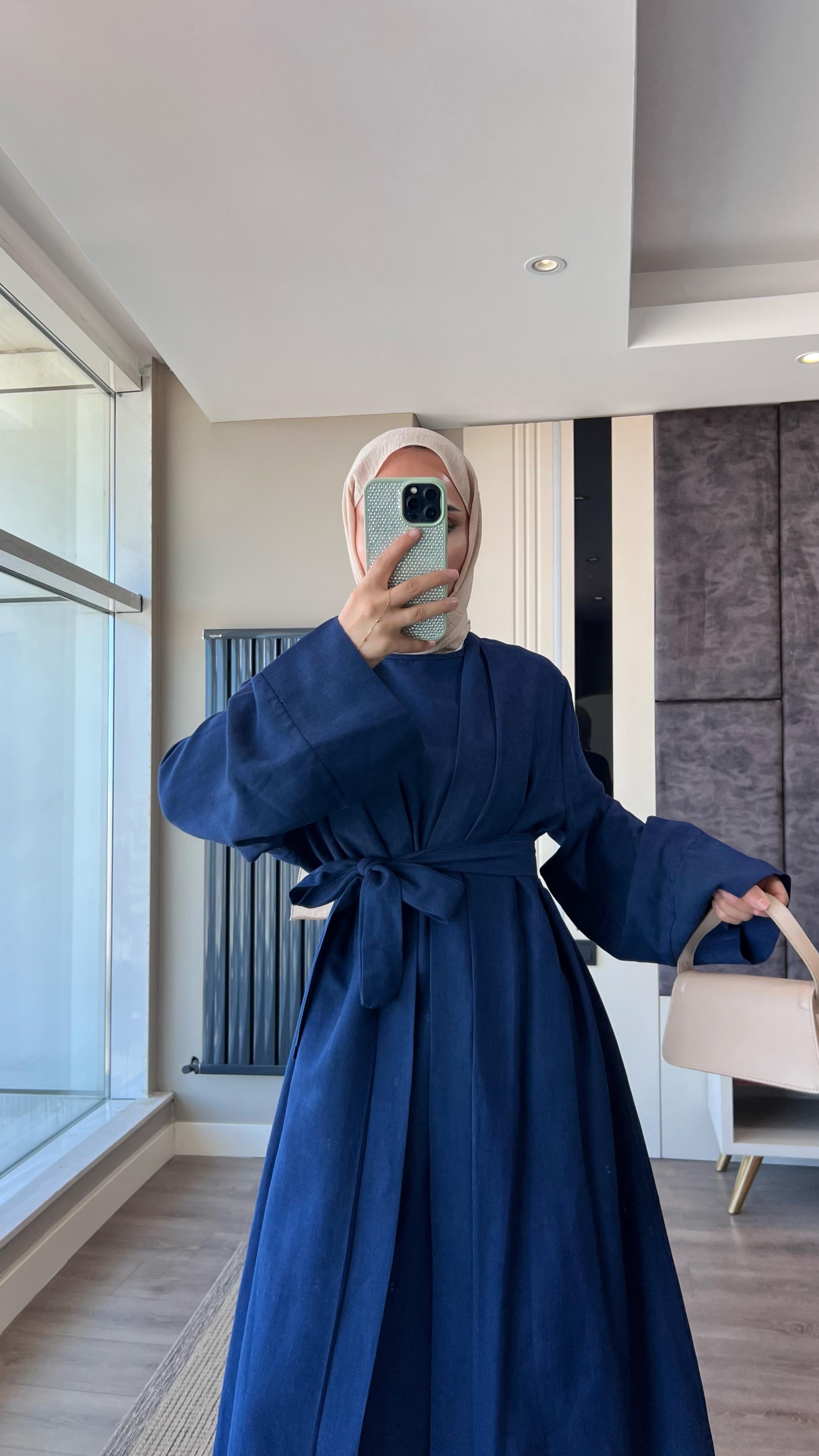 İçi Sıfır Kol İkili Abaya Takım LacivertDubaiShowroomELBİSELER049190-LCVRT