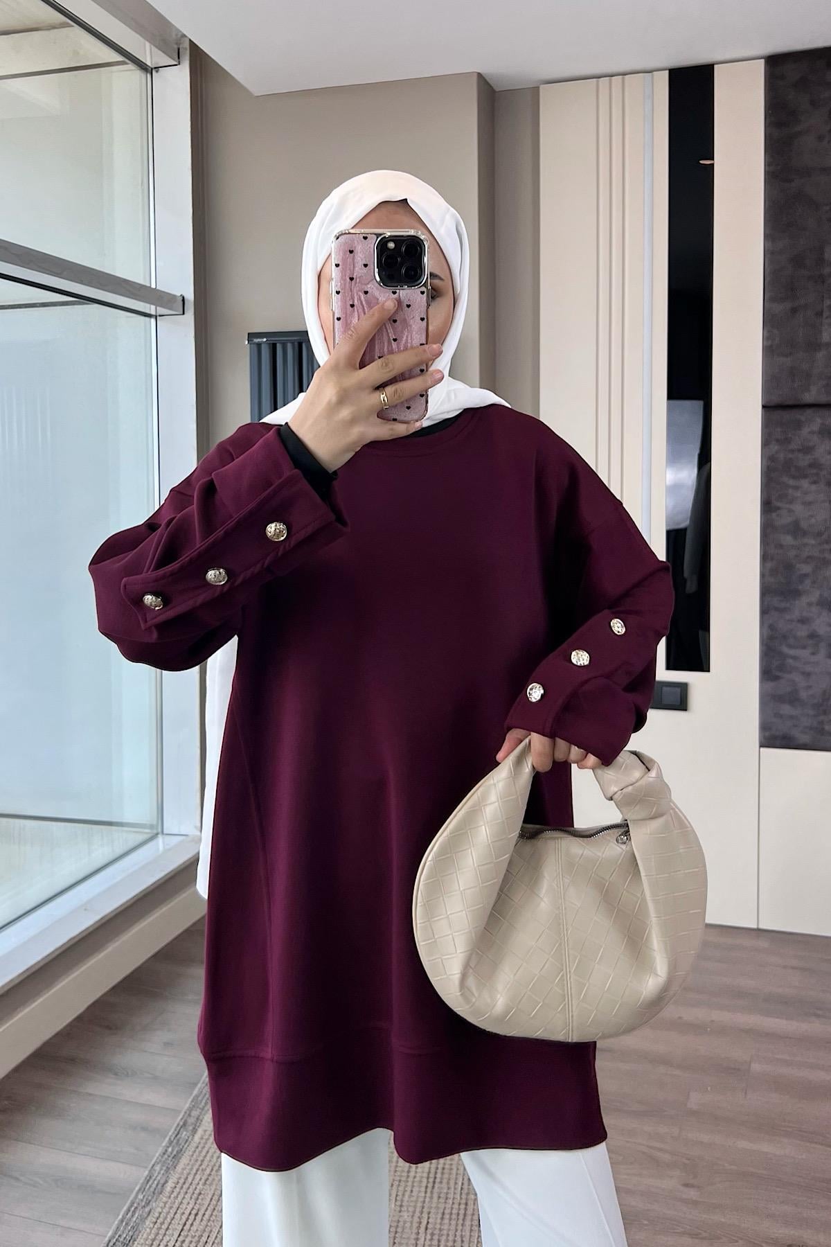 Kolu Düğme Detaylı Sweat BordoDubaiShowroomÜST GİYİM011230