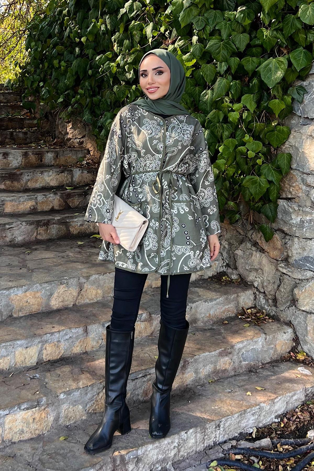 Desenli Kimono YeşilDubaiShowroomDIŞ GİYİM01983