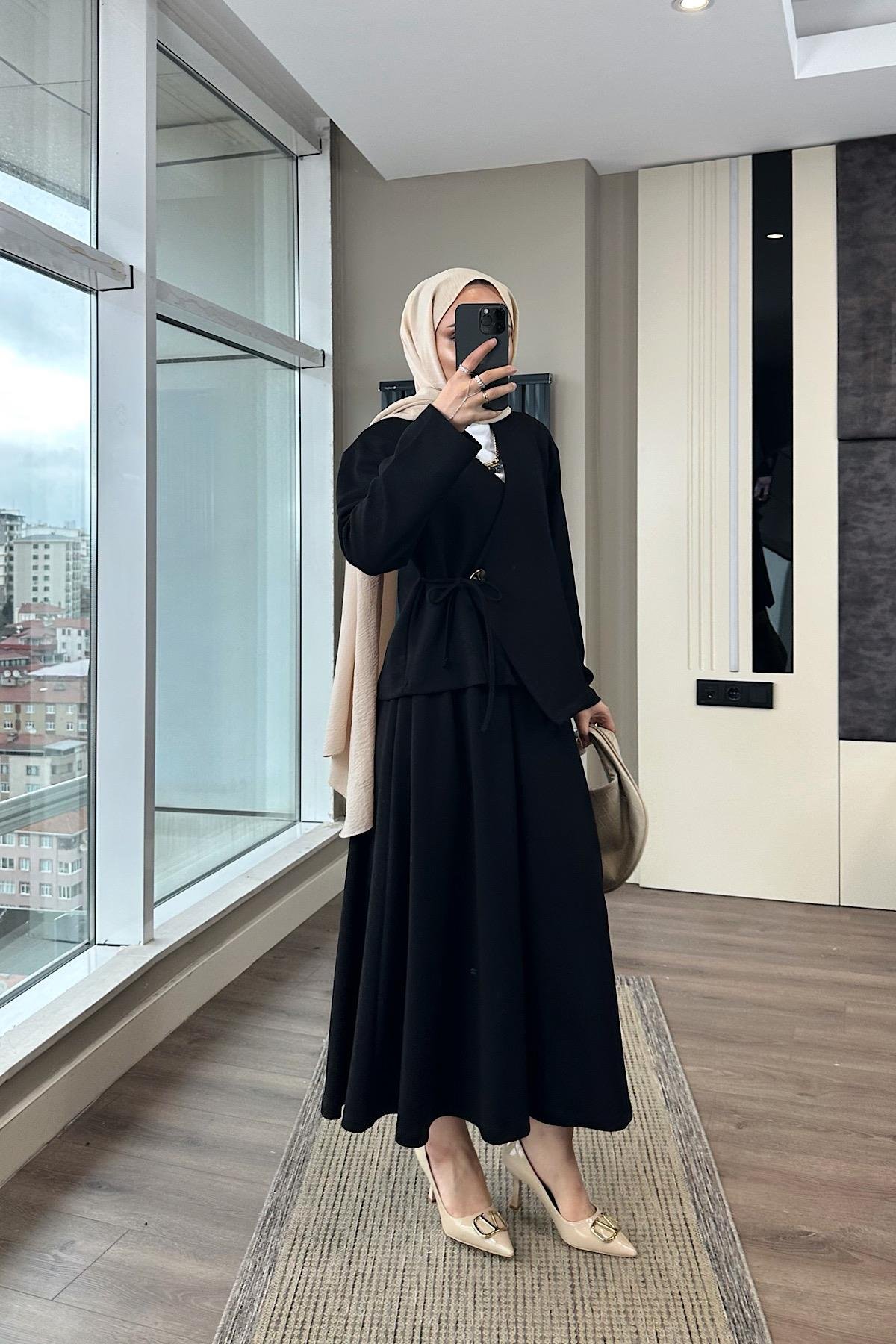 Lucas Modal Etekli Takım SiyahDubaiShowroomTAKIM01035