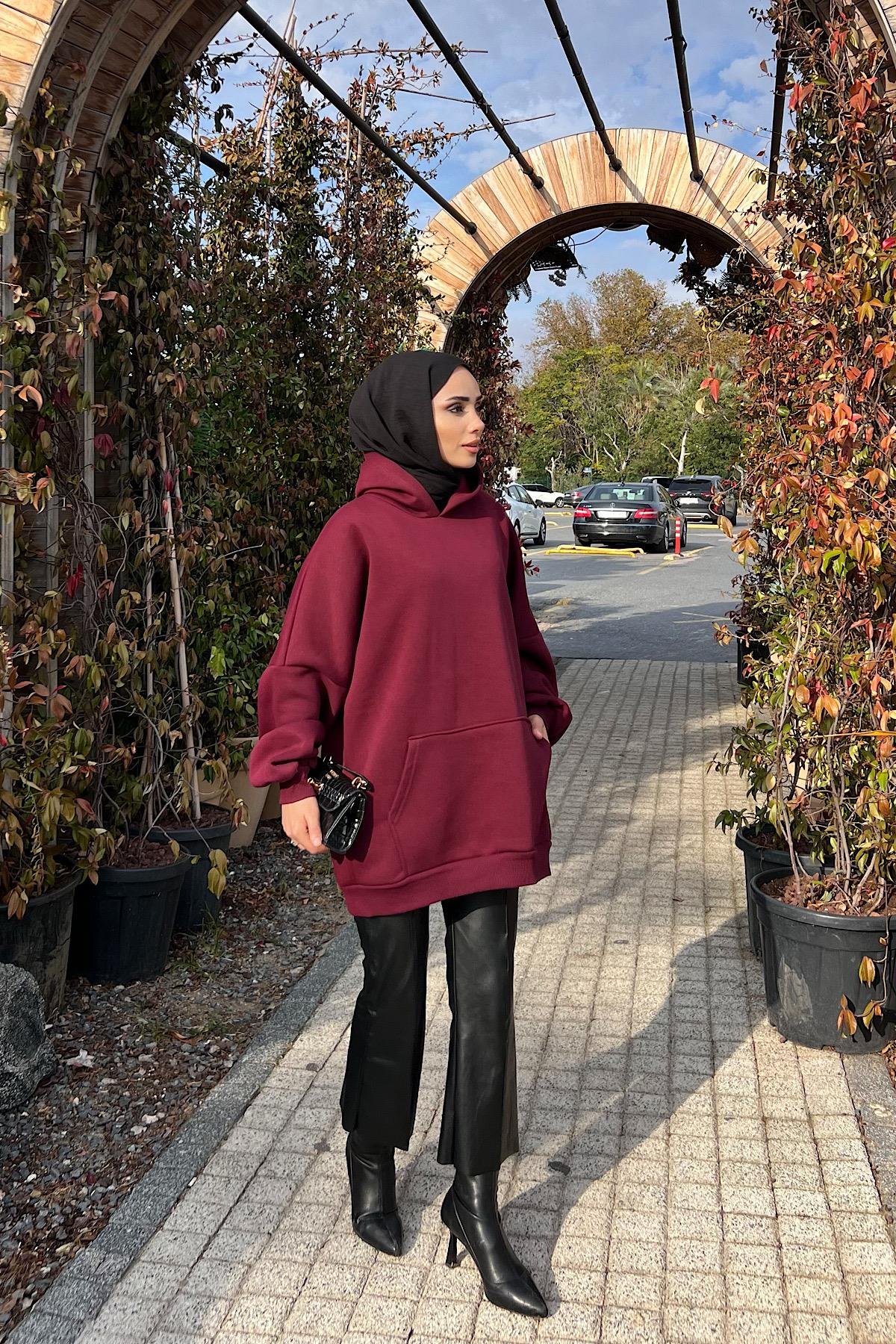 Üç İplik Kanguru Cep Sweat Vişne ÇürüğüDubaiShowroomÜST GİYİM3584