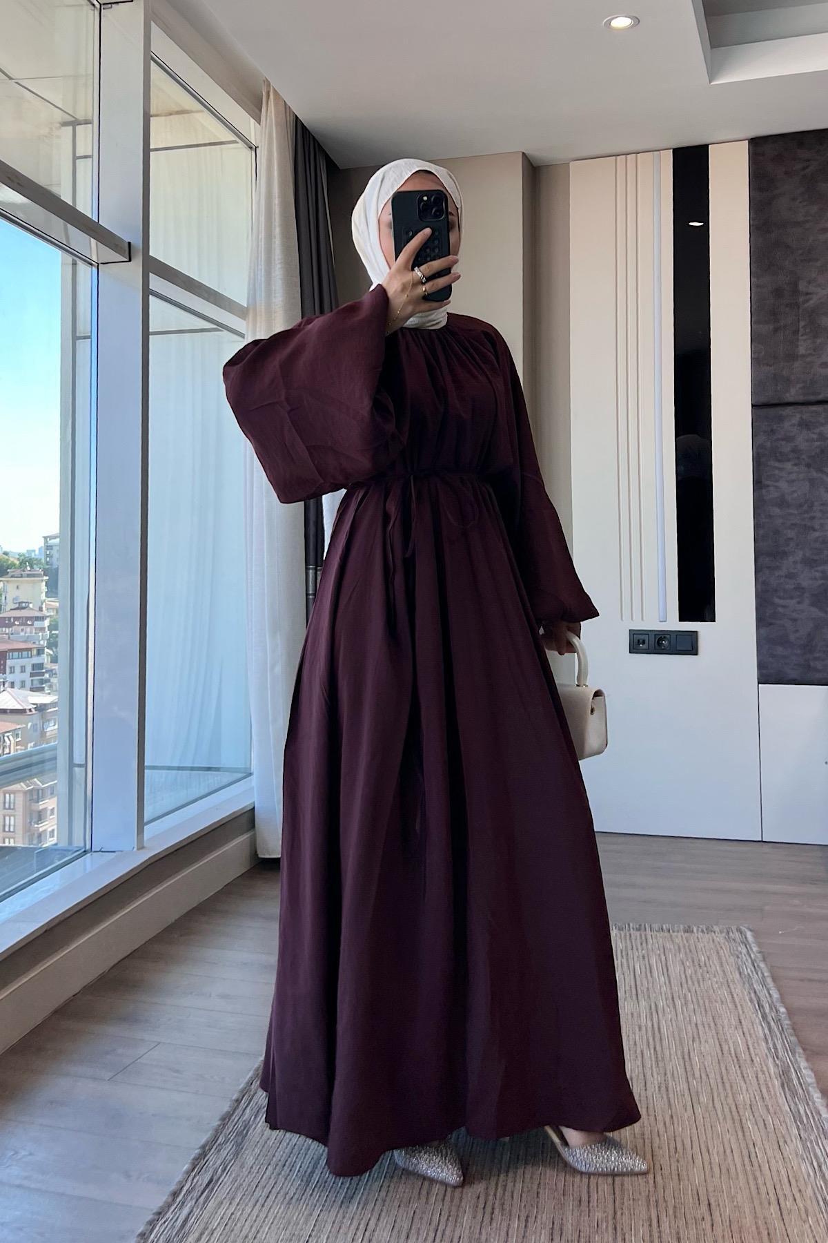 Balon kol Elbise BordoDubaiShowroomELBİSELER0183