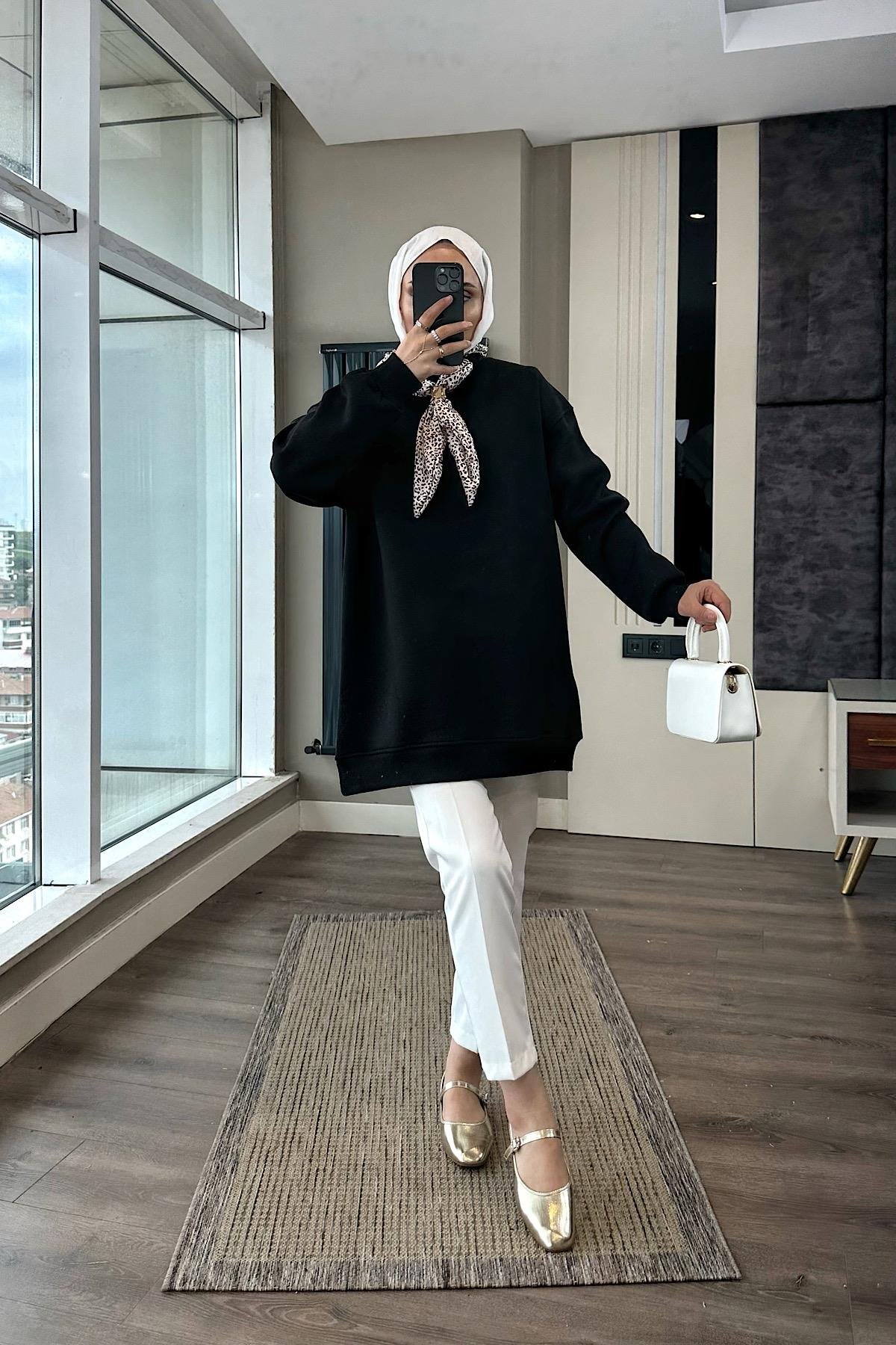 Fular Detaylı Üç iplik sweat SiyahDubaiShowroomÜST GİYİM08580