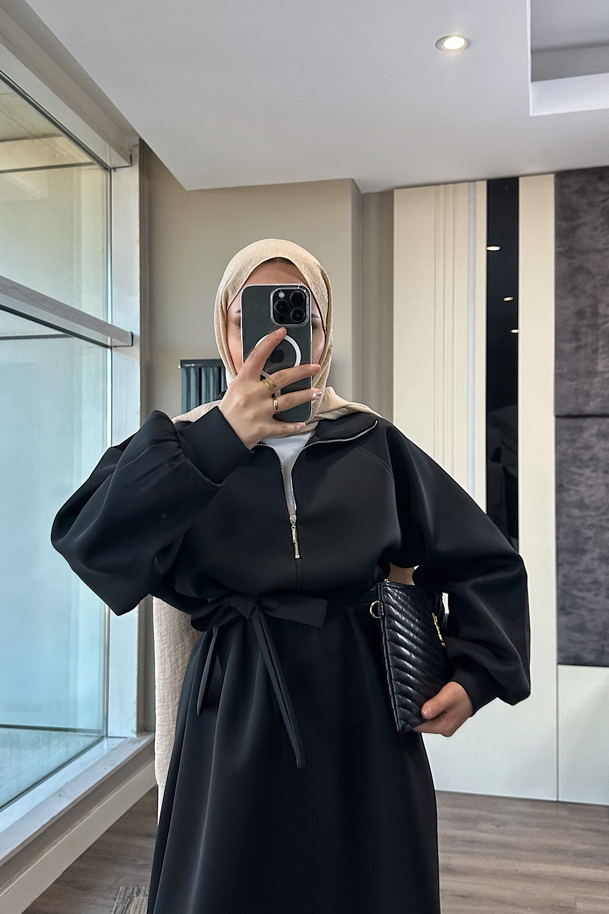 Yakası Fermuarlı Skuba Elbise SiyahDubaiShowroomELBİSELER00970