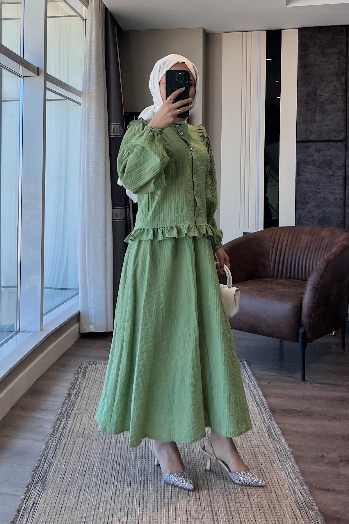Begonya etekli Takım YeşilDubaiShowroomTAKIM09878