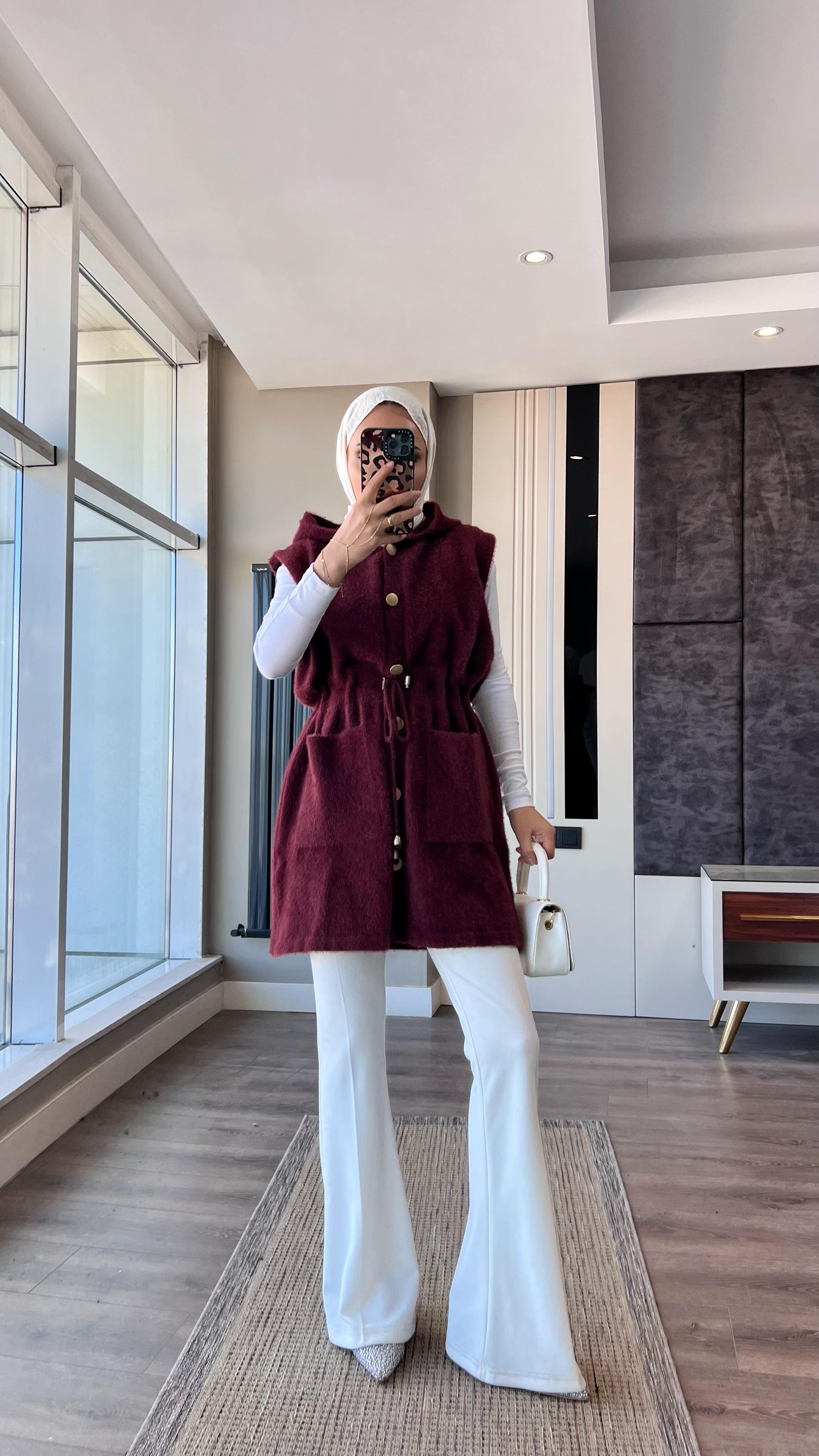 Kapşonlu Yumoş Yelek BordoDubaiShowroomDIŞ GİYİM25146