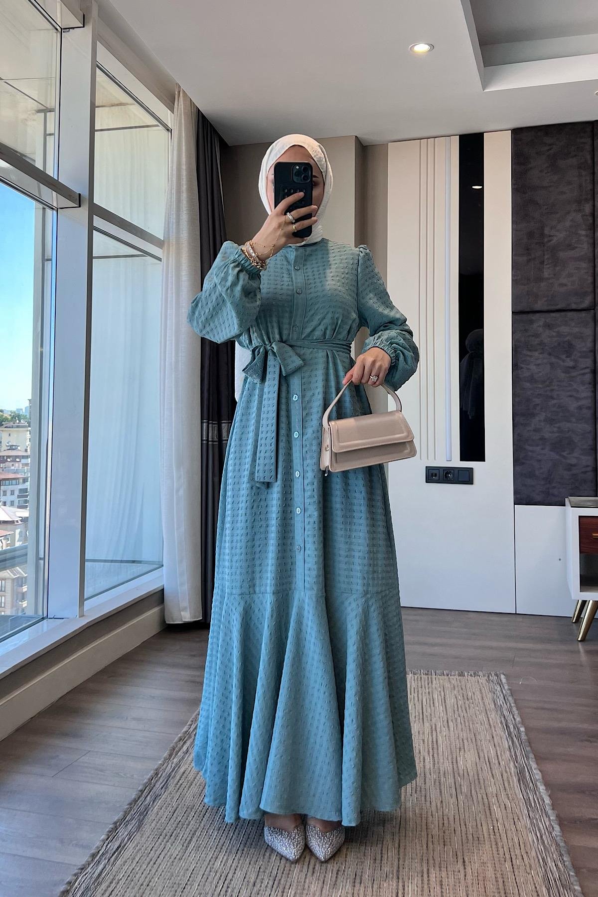 İçi uzun kol Astarlı ikili takım - astar  Elbise - YeşilDubaiShowroomELBİSELER92004