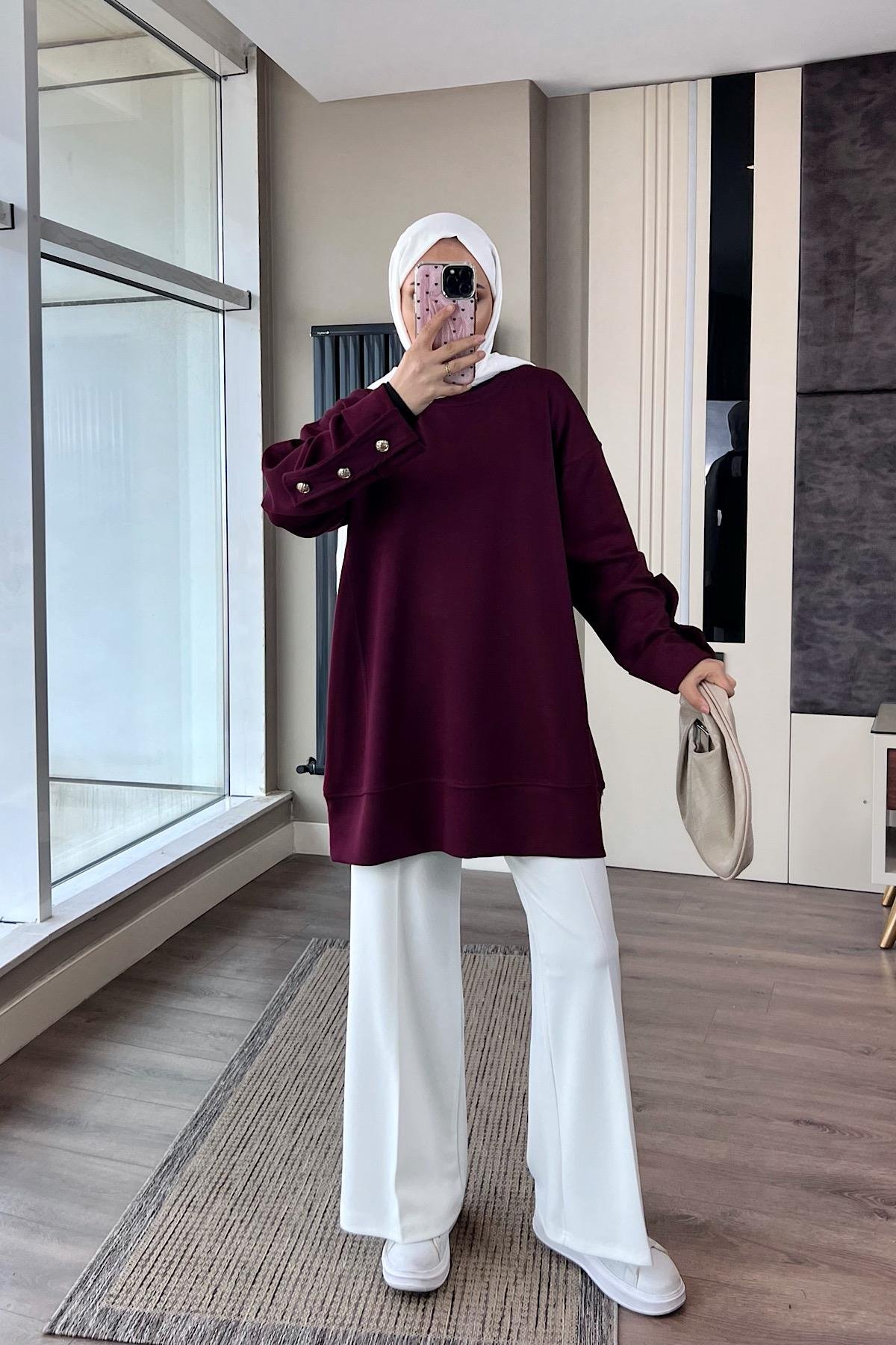 Kolu Düğme Detaylı Sweat BordoDubaiShowroomÜST GİYİM011230