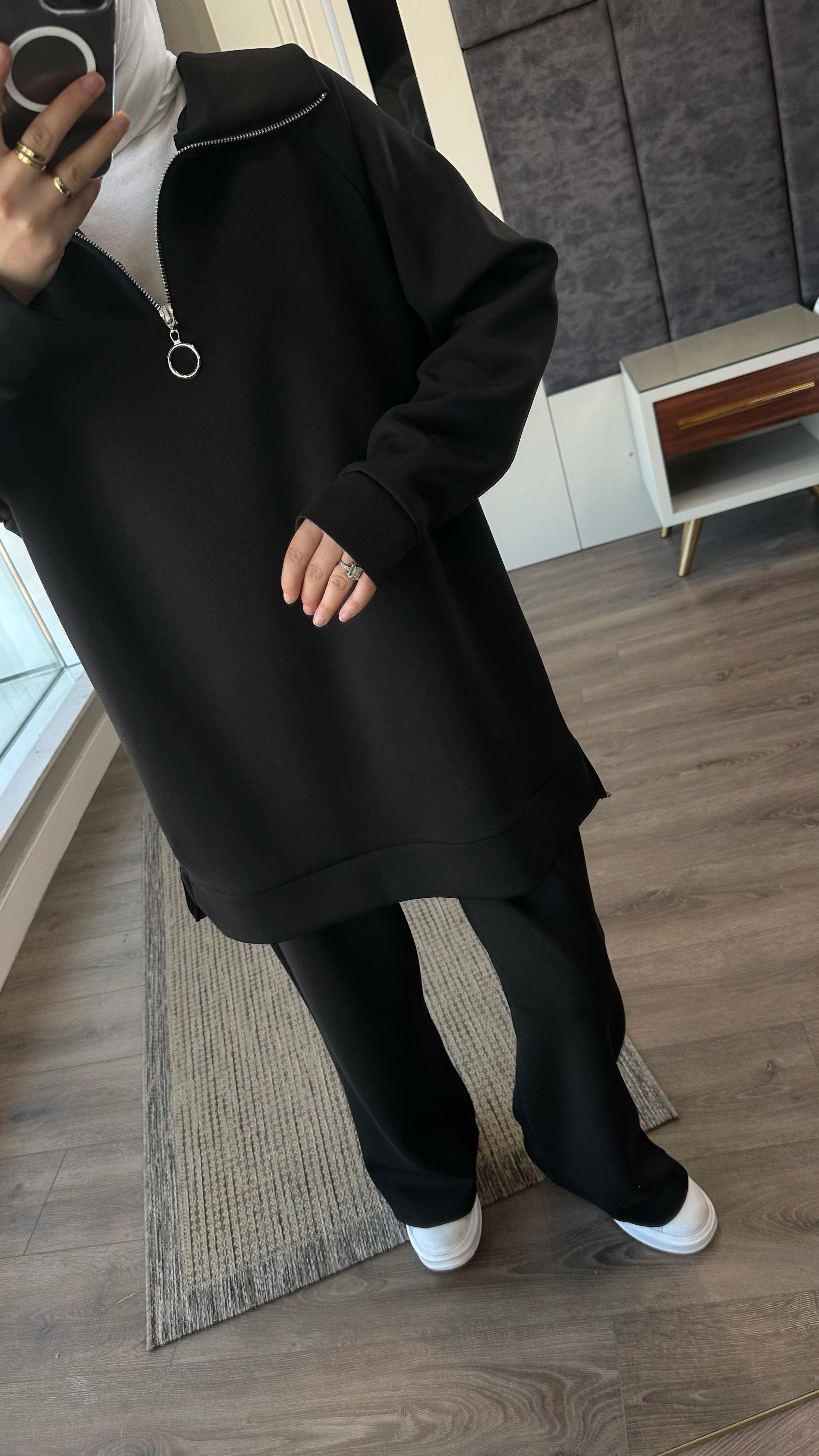 Yakası Fermuarlı Takım SiyahDubaiShowroomTAKIM01020