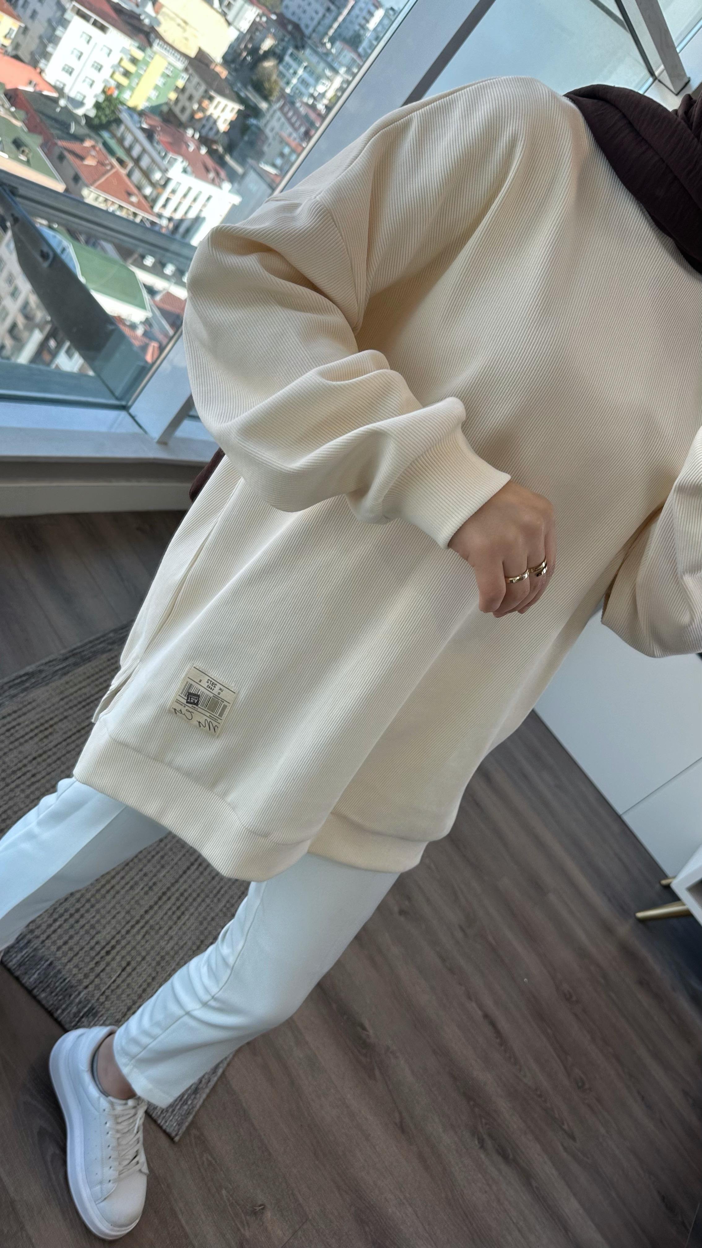 Bisiklet Yaka Basıc Tunik KremDubaiShowroomÜST GİYİM06138