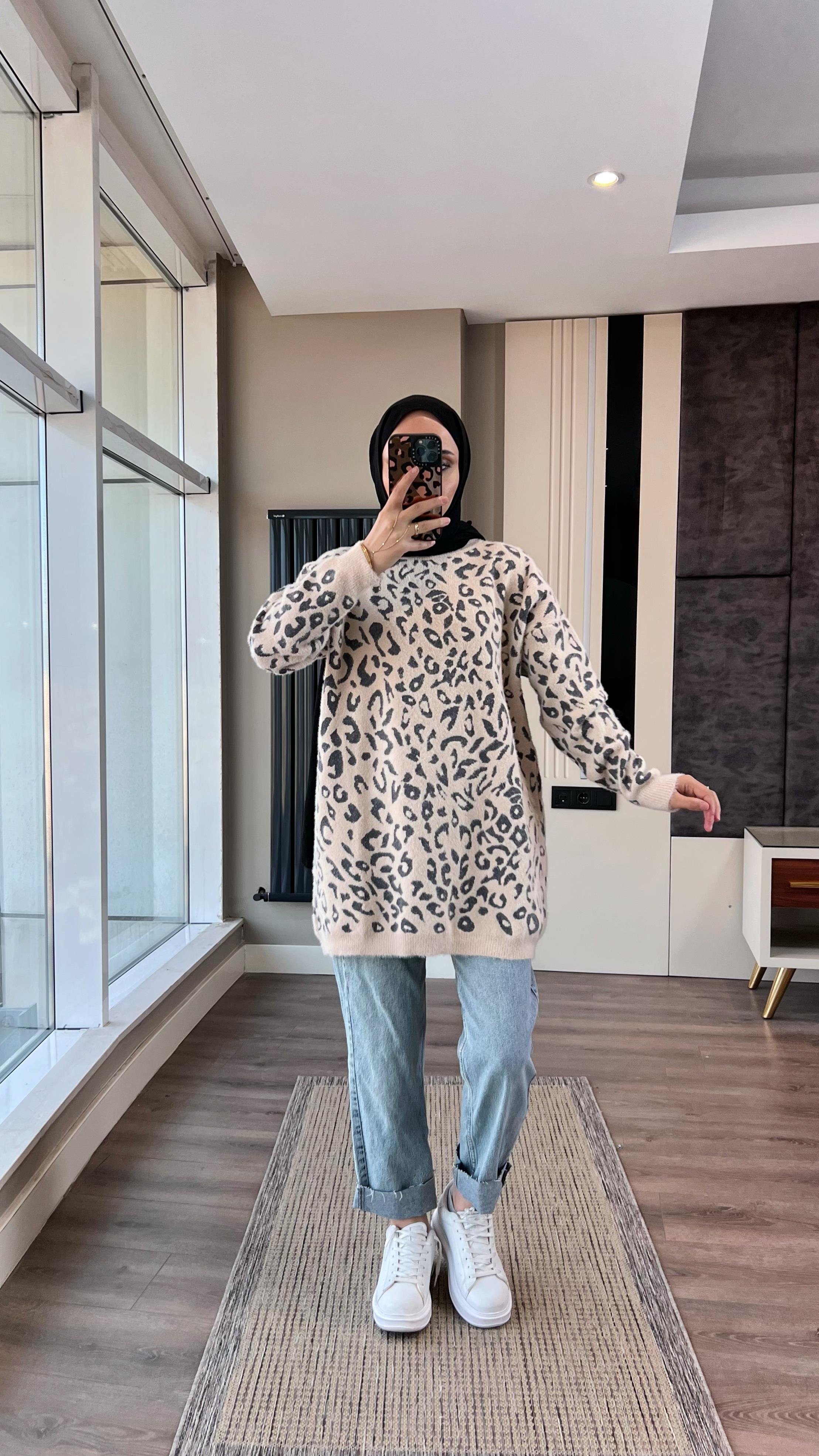 Leopar Yumoş Tunik BejDubaiShowroomÜST GİYİM9718