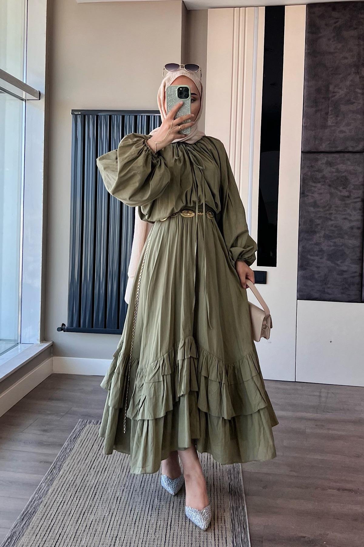 Balon Kol Fırfırlı İkili Takım Yeşil DubaiShowroomTAKIM002329-YŞL