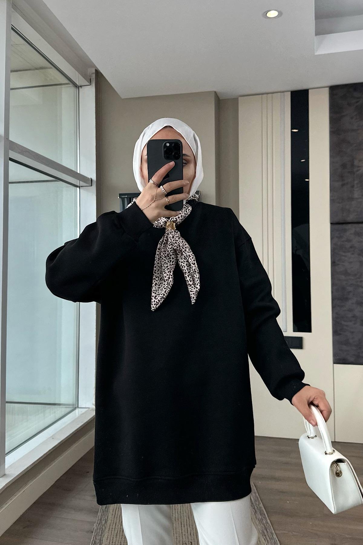 Fular Detaylı Üç iplik sweat SiyahDubaiShowroomÜST GİYİM08580