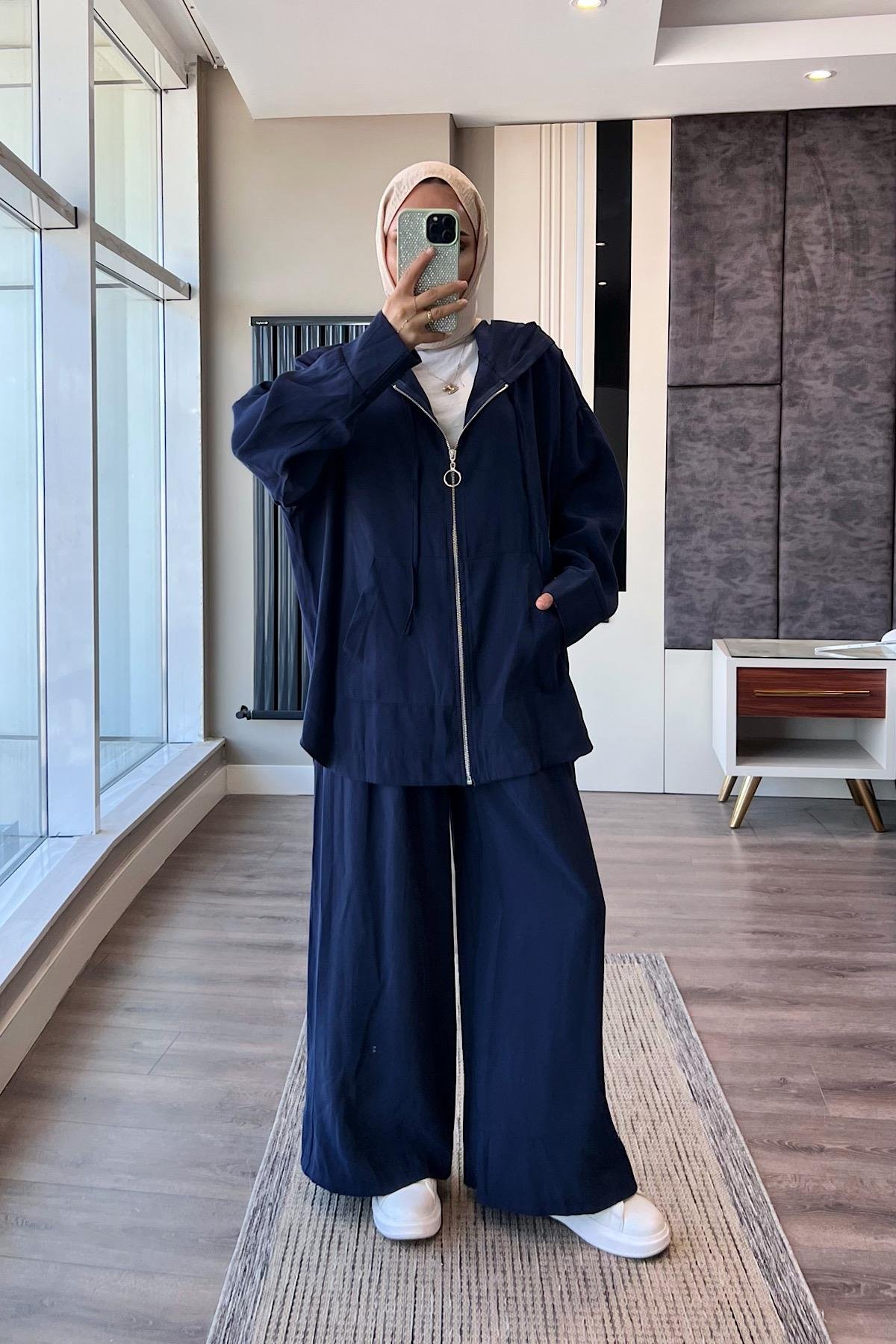 Fermuarlı Kapşonlu Takım Lacivert DubaiShowroomTAKIM02323-LCVRT