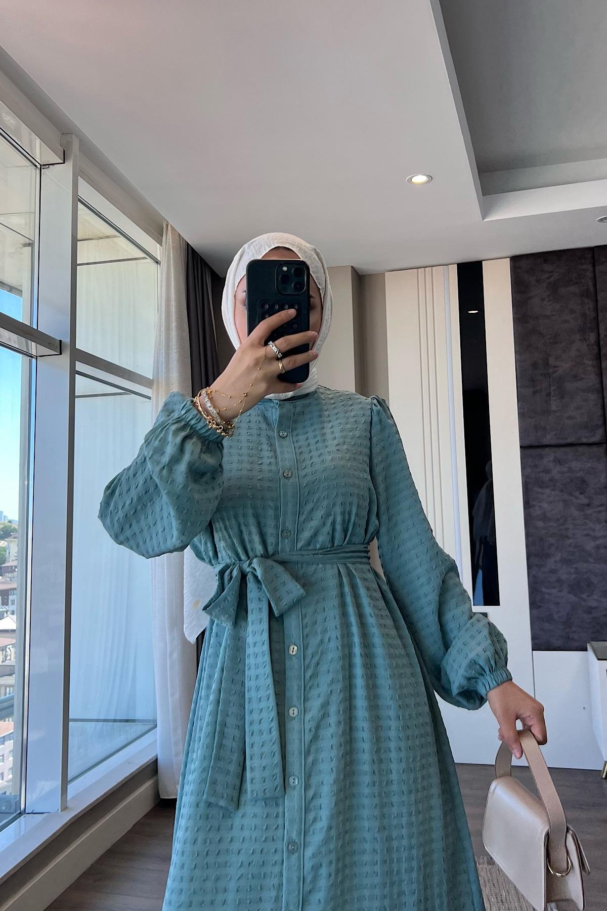 İçi uzun kol Astarlı ikili takım - astar  Elbise - YeşilDubaiShowroomELBİSELER92004