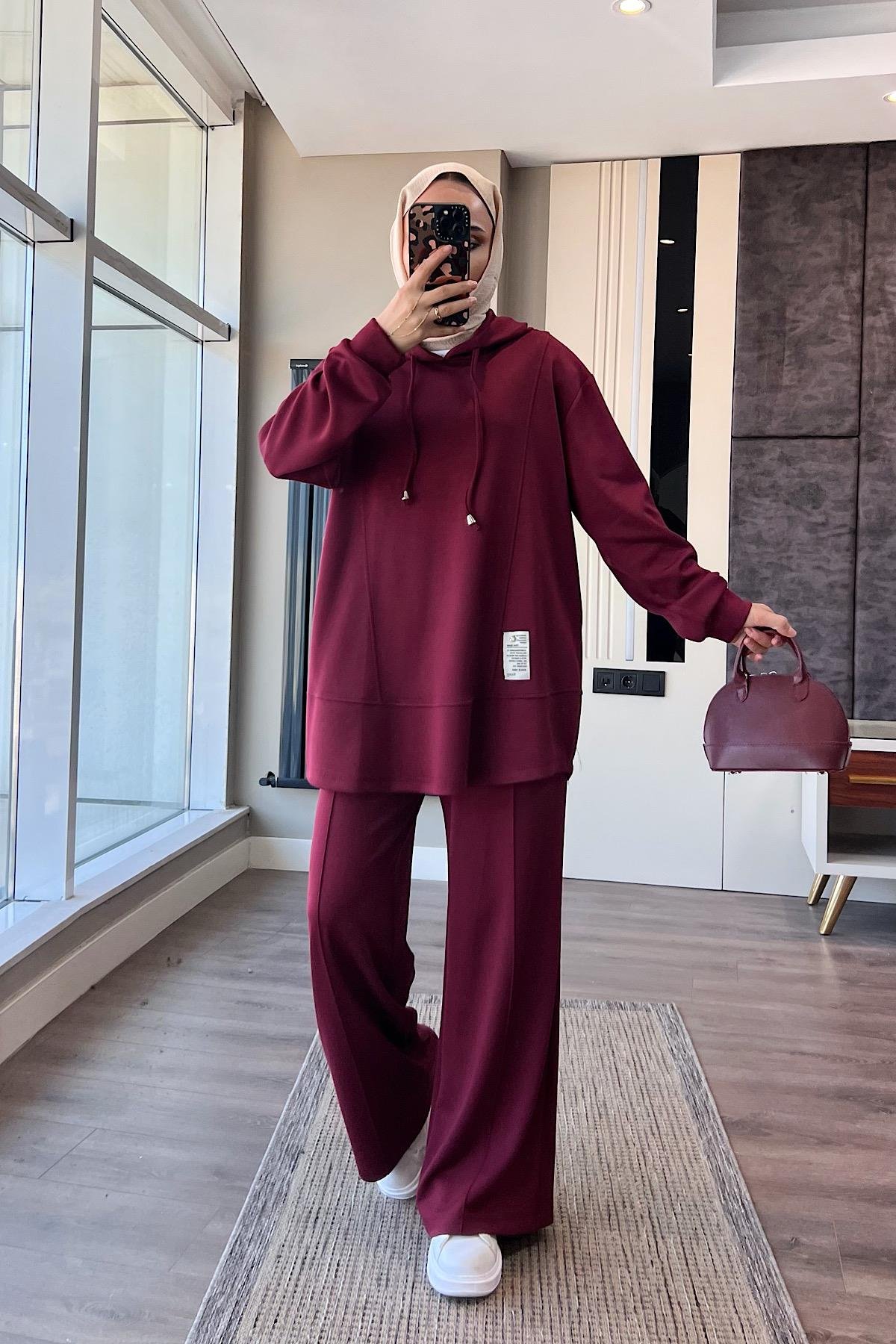 Kapşonlu Oysho Takım BordoDubaiShowroomTAKIM43003