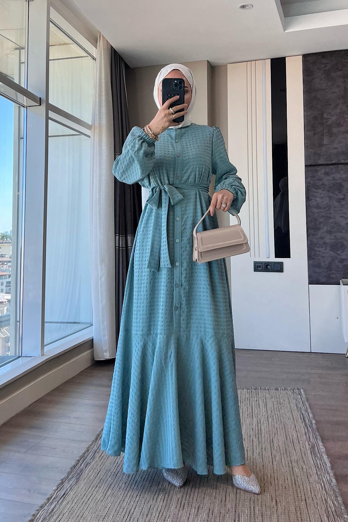 İçi uzun kol Astarlı ikili takım - astar  Elbise - YeşilDubaiShowroomELBİSELER92004