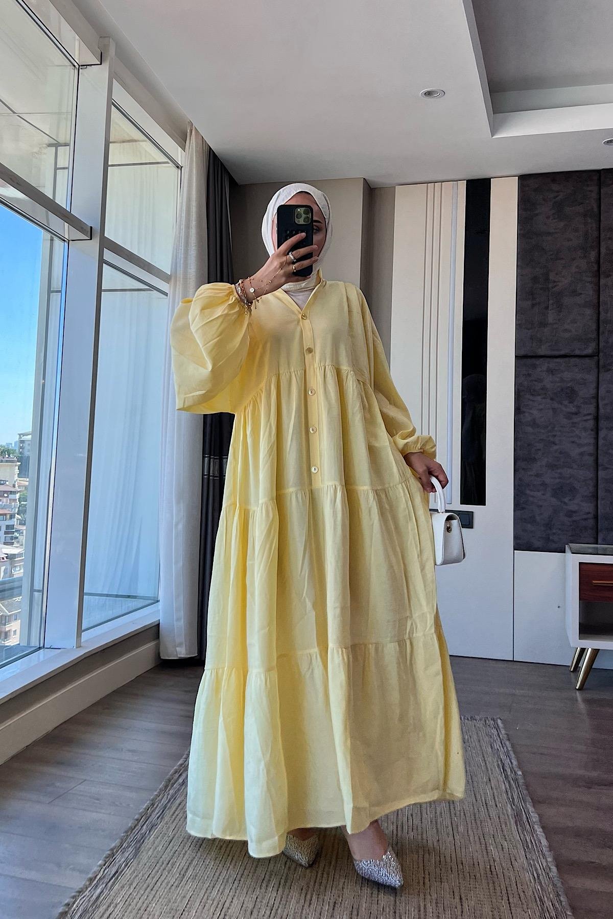 Yarım patlı elbise SarıDubaiShowroomELBİSELER01551