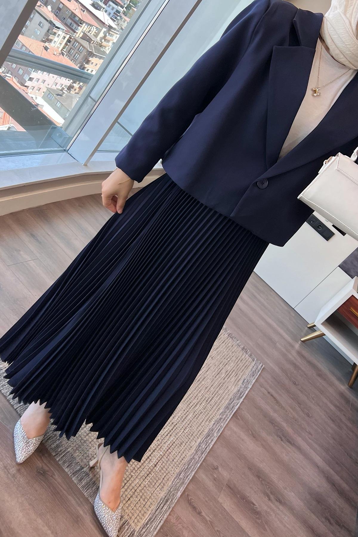 Piliseli Etekli Takım Lacivert DubaiShowroomTAKIM41319-LCVRT