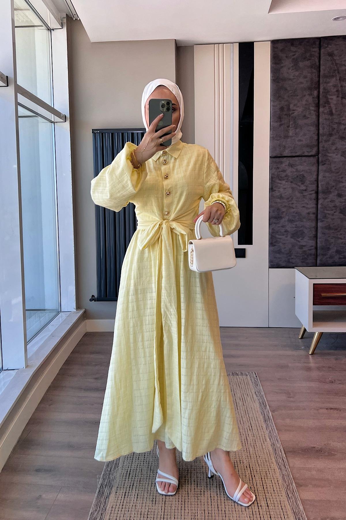 Gold Düğme Detaylı İkili Takım SarıDubaiShowroomTAKIM07557