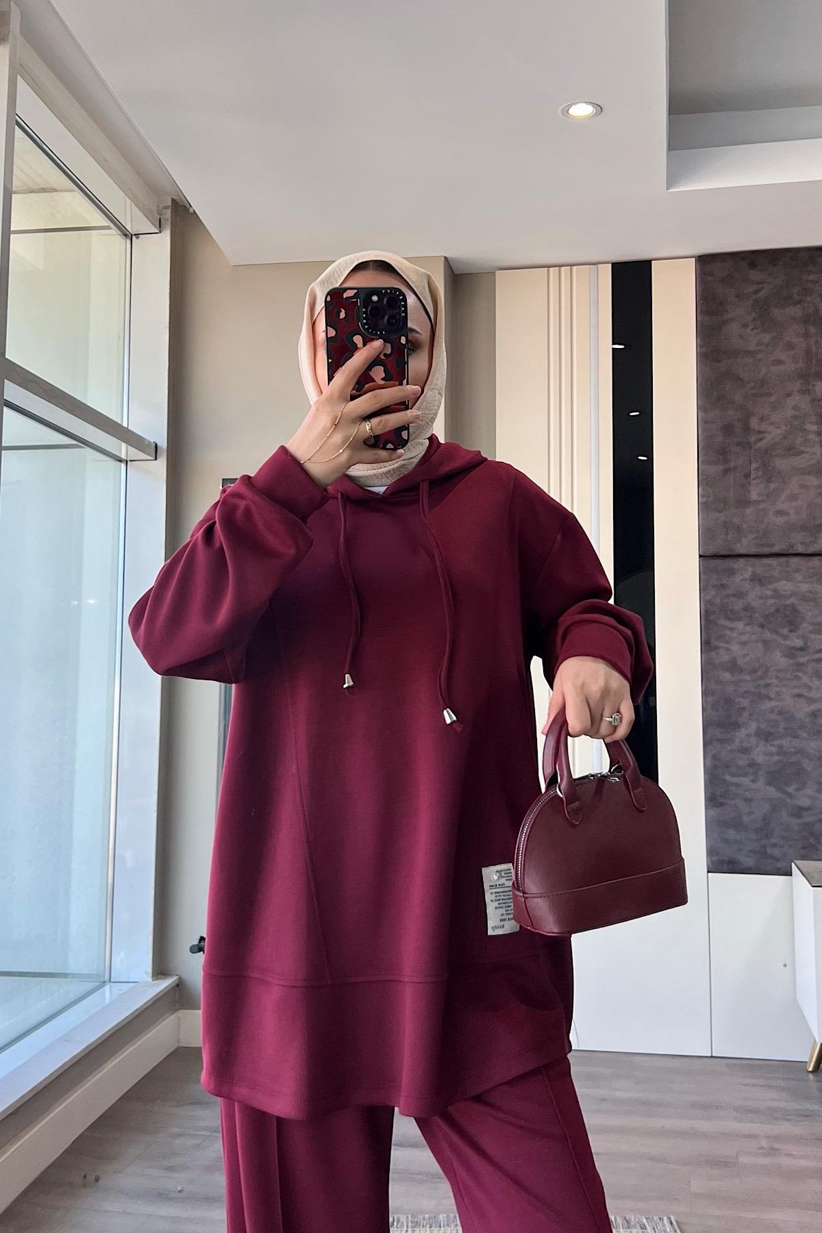 Kapşonlu Oysho Takım BordoDubaiShowroomTAKIM43003