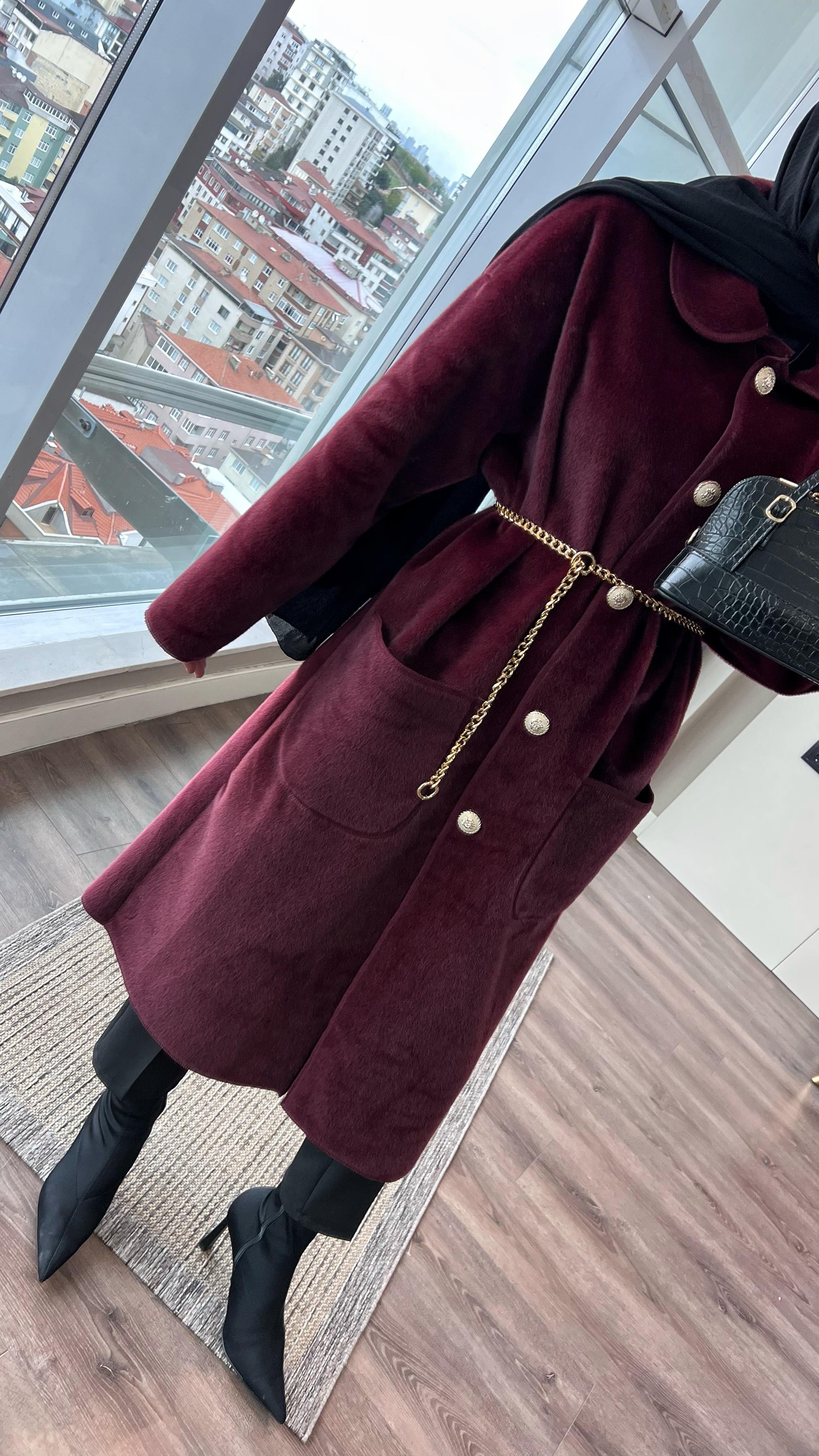 Bebe Yaka Fox Kumaş Kap BordoDubaiShowroomDIŞ GİYİM70029-BRDO
