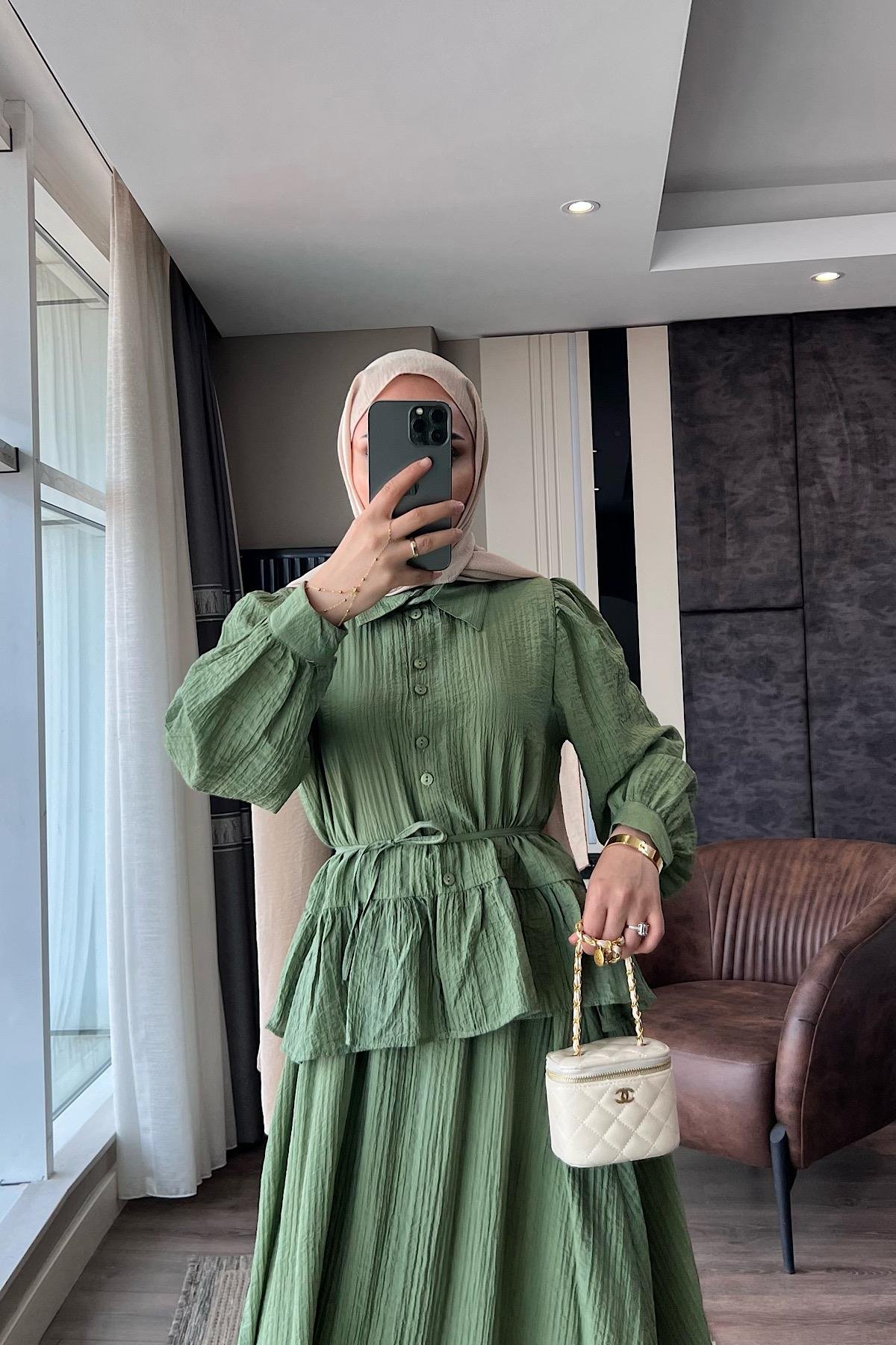Begonya etekli Takım YeşilDubaiShowroomTAKIM09878