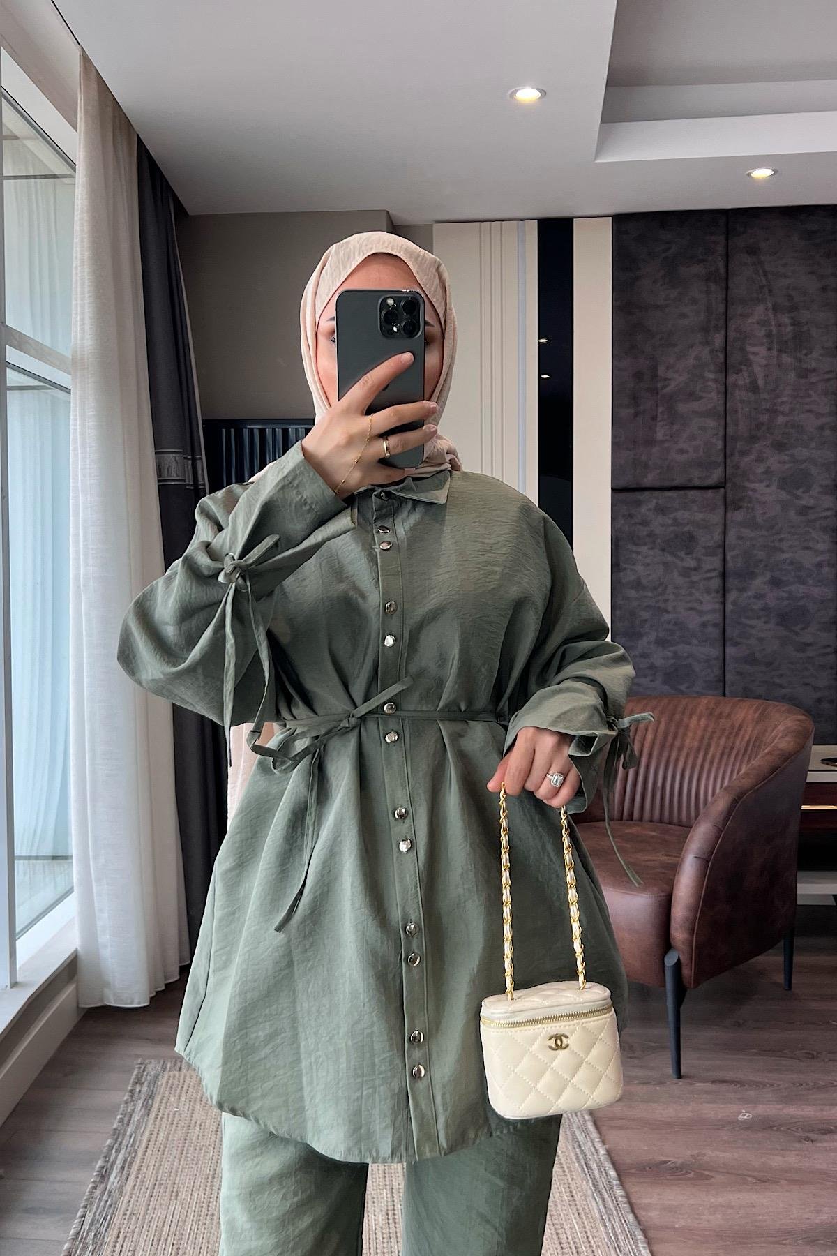 Kolu Bağlamalı Kuş Gözlü Takım YeşilDubaiShowroomTAKIM22678