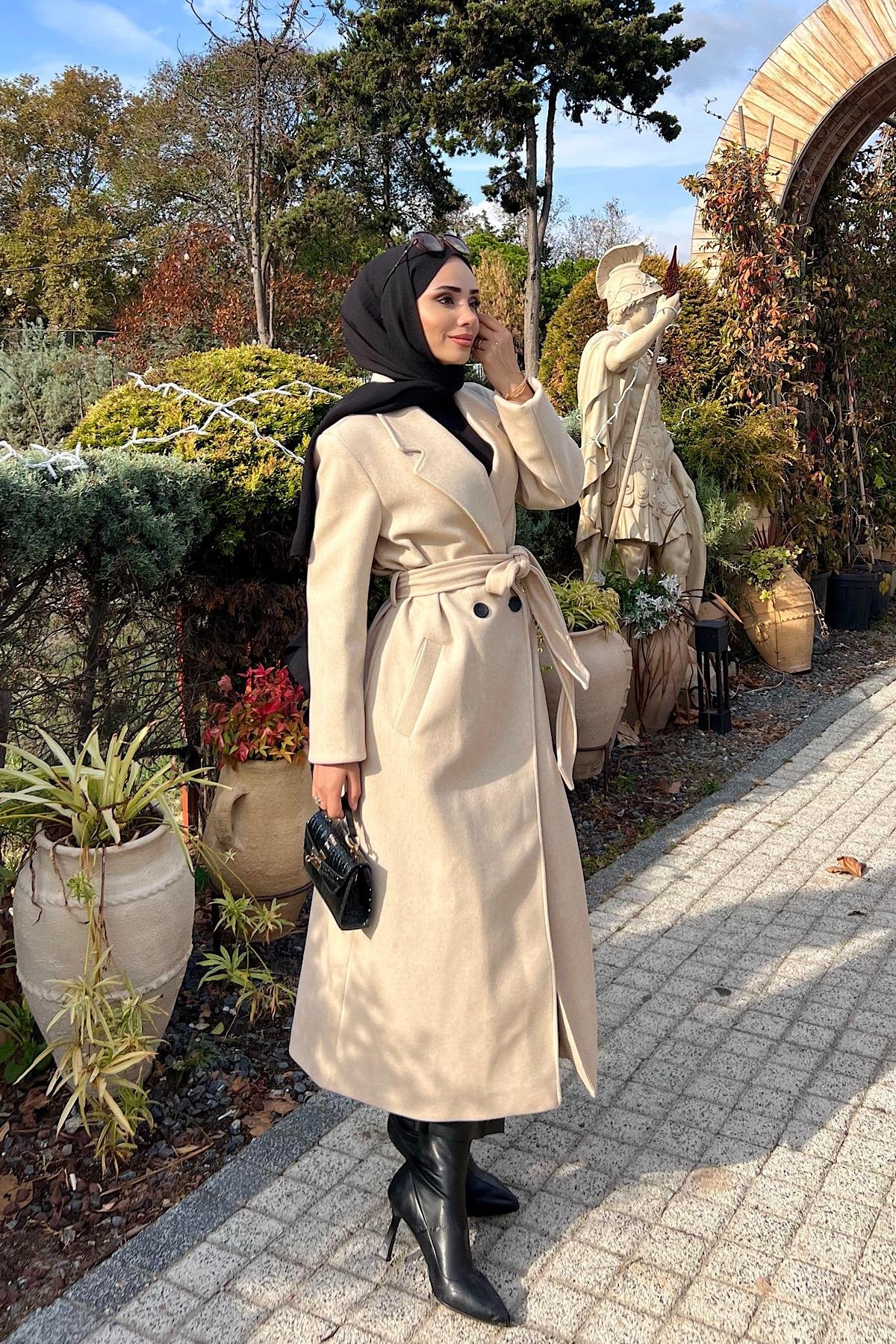 Astarlı Kaşe Kaban BejDubaiShowroomDIŞ GİYİM03056